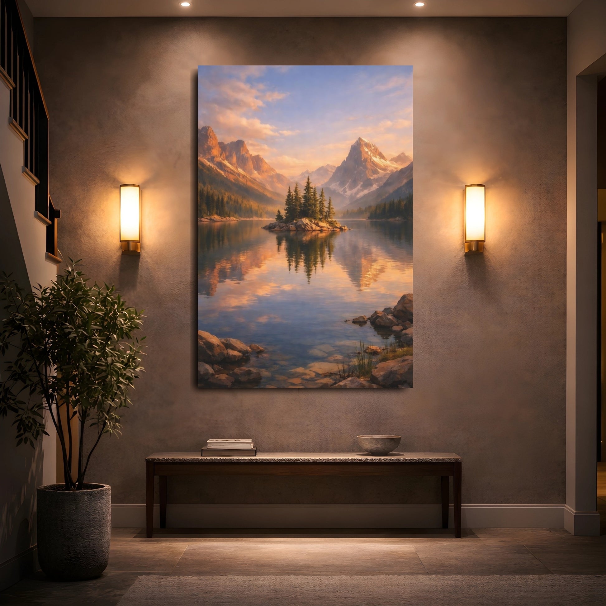 Nature Mountain Lake Mountain Lake Landscape shown as front canvas room wall art