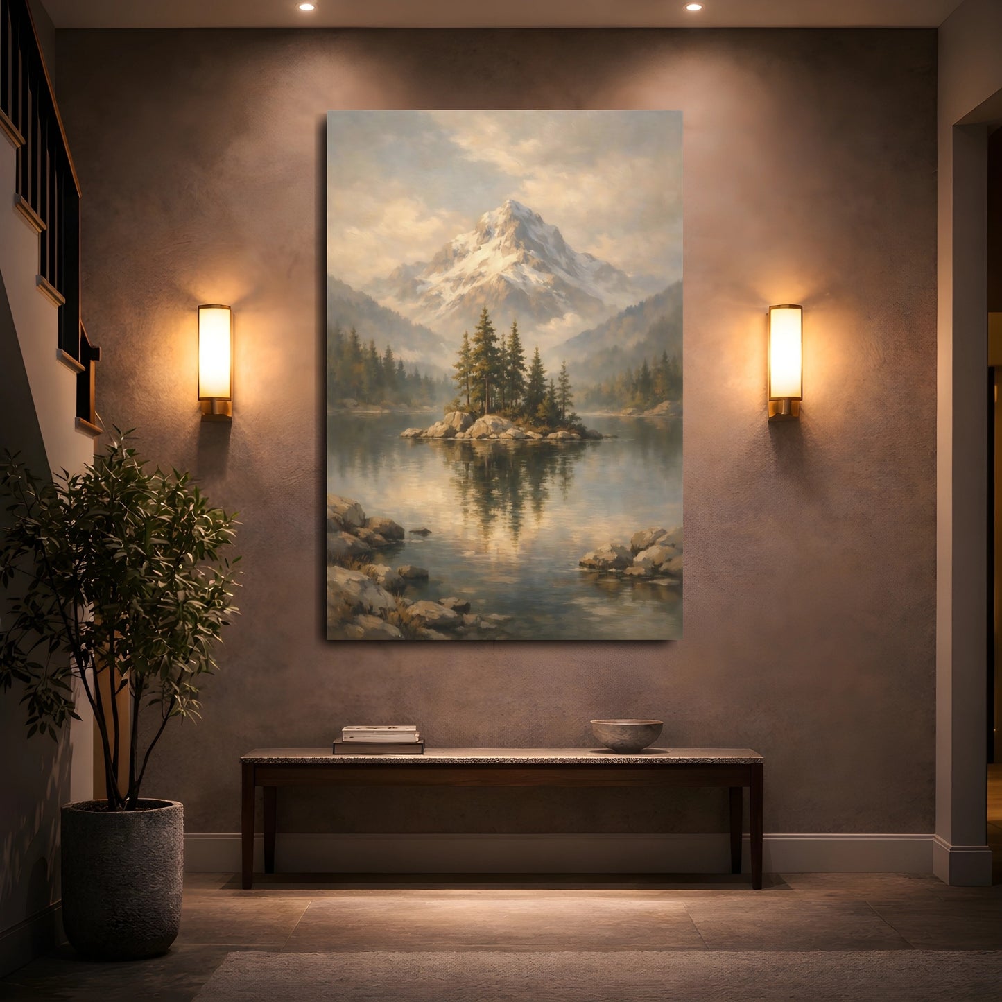 Mockup 4. Nature Mountain Lake Mountain Lake Landscape shown as stretched canvas wall art