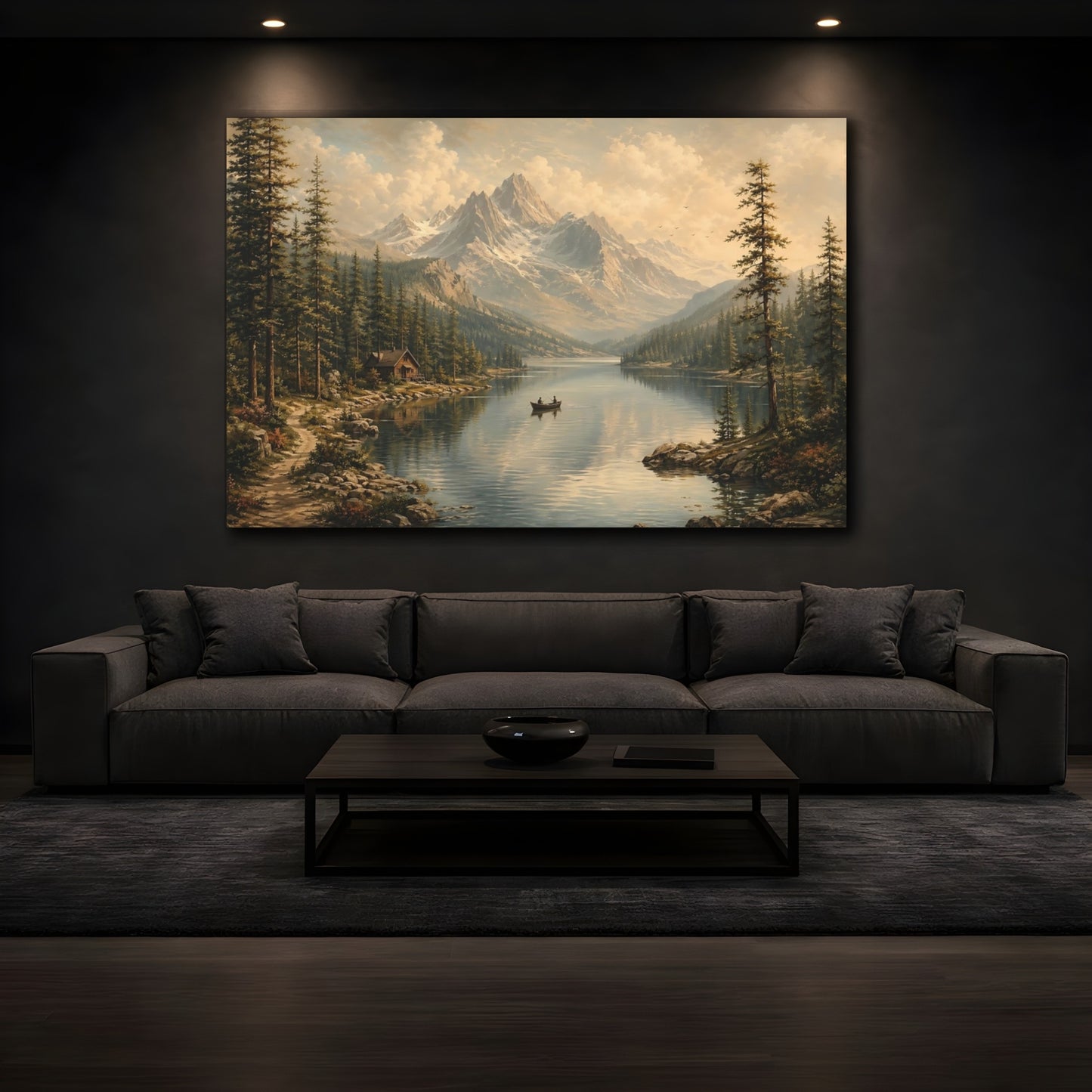 Mockup 4. Nature Mountain Lake Mountain Lake Landscape shown as stretched canvas wall art