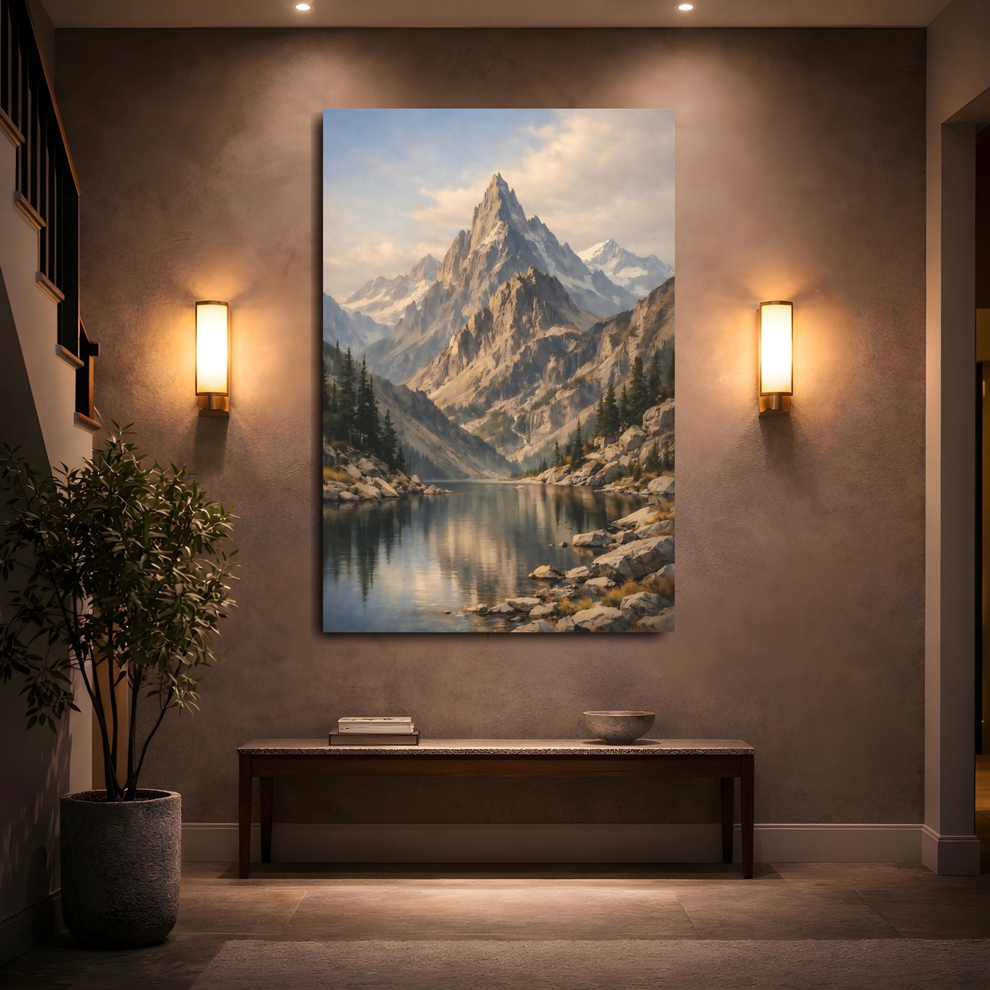 Mockup 4. Nature Mountain Lake Mountain Lake Landscape shown as stretched canvas wall art