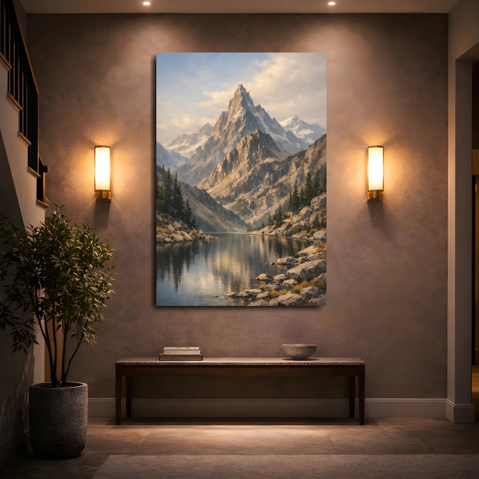Mockup 4. Nature Mountain Lake Mountain Lake Landscape shown as stretched canvas wall art