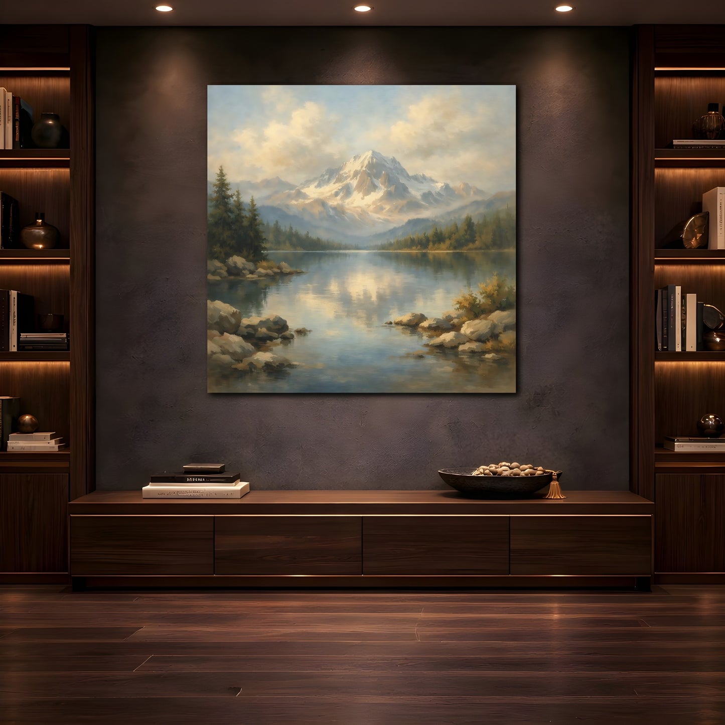 Mockup 4. Nature Mountain Lake Mountain Lake Landscape shown as stretched canvas wall art