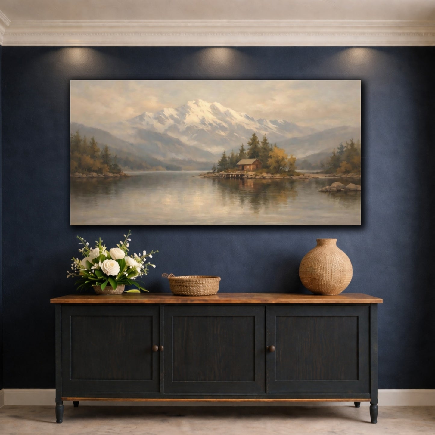 Mockup 4. Nature Mountain Lake Mountain Lake Landscape shown as stretched canvas wall art