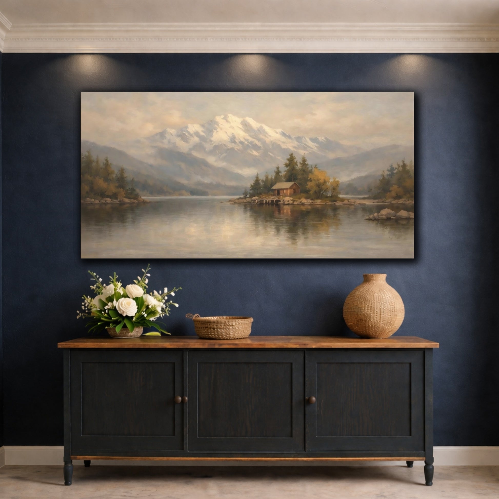 Mockup 4. Nature Mountain Lake Mountain Lake Landscape shown as stretched canvas wall art