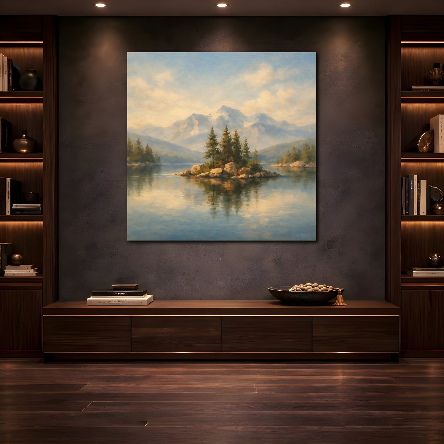 Mockup 4. Nature Mountain Lake Mountain Lake Landscape shown as stretched canvas wall art