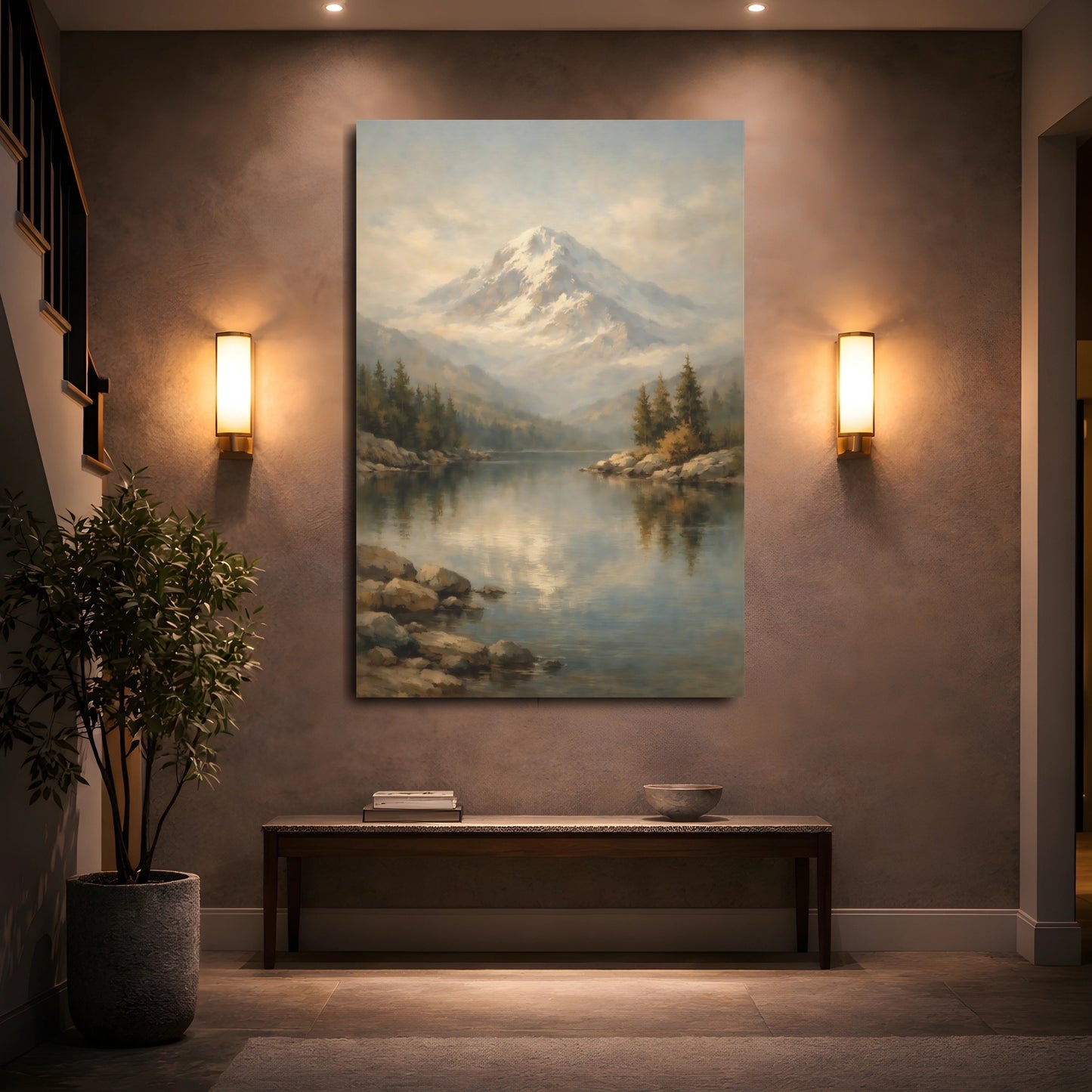 Mockup 4. Nature Mountain Lake Mountain Lake Landscape shown as stretched canvas wall art