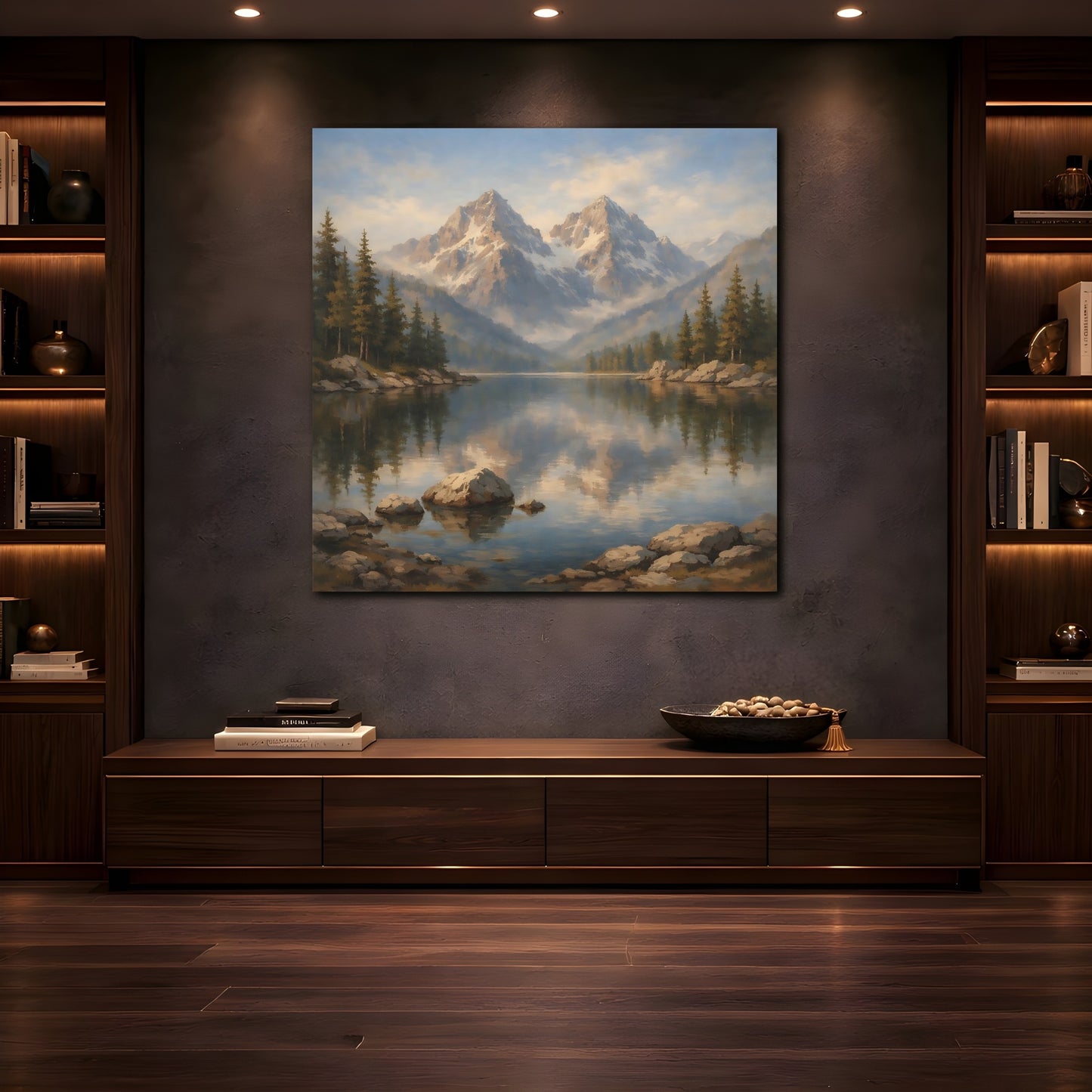 Mockup 4. Nature Mountain Lake Mountain Lake Landscape shown as stretched canvas wall art