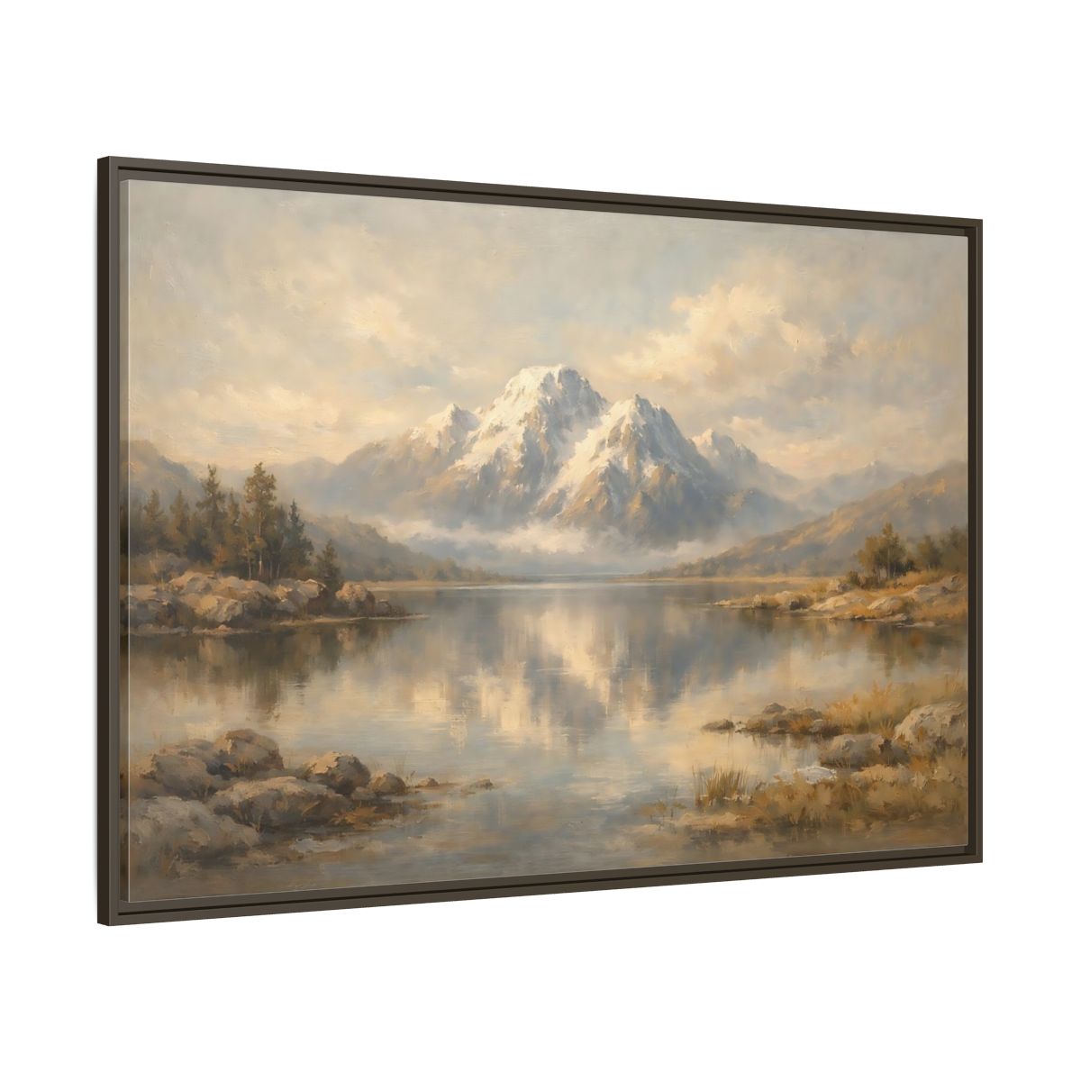 Main Mockup. Nature Mountain Lake Mountain Lake Painting shown as stretched canvas wall art