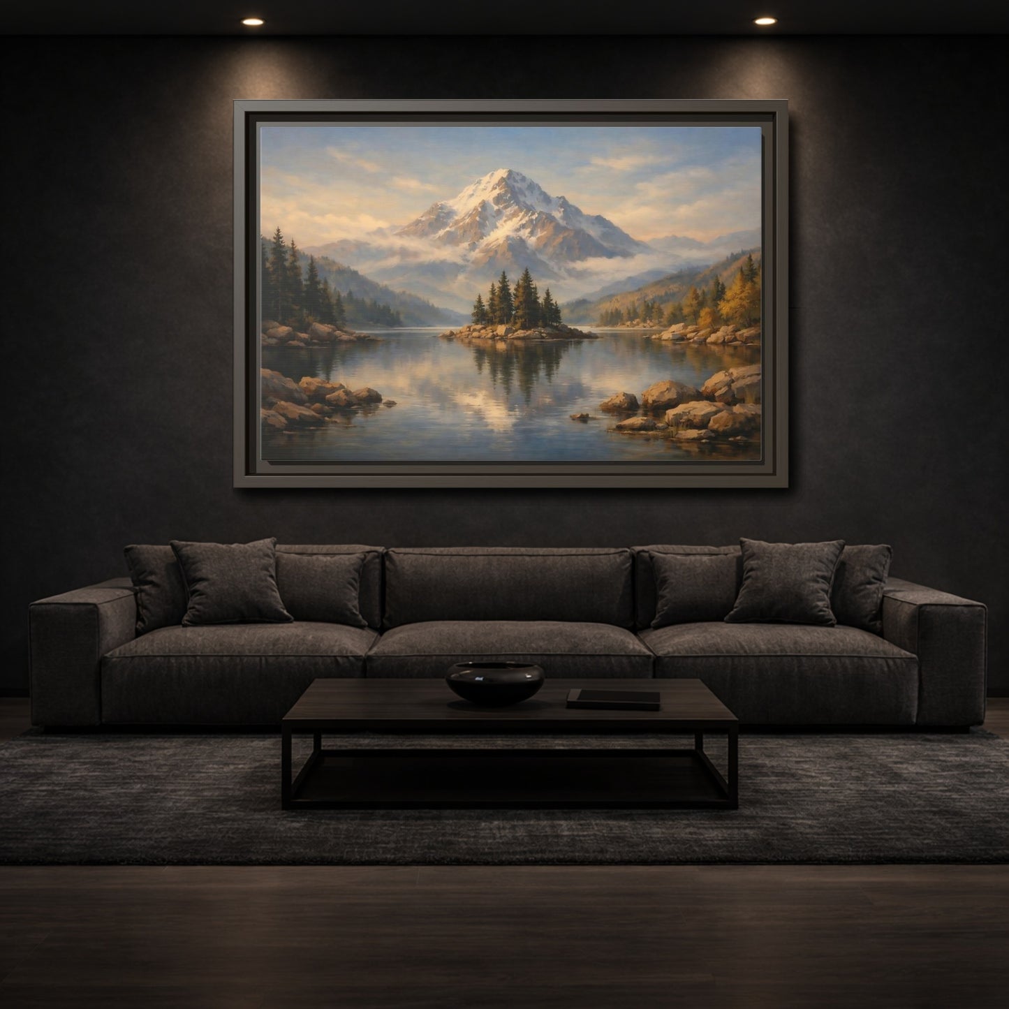 Mockup 2. Nature Mountain Lake Mountain Lake Painting shown as stretched canvas wall art