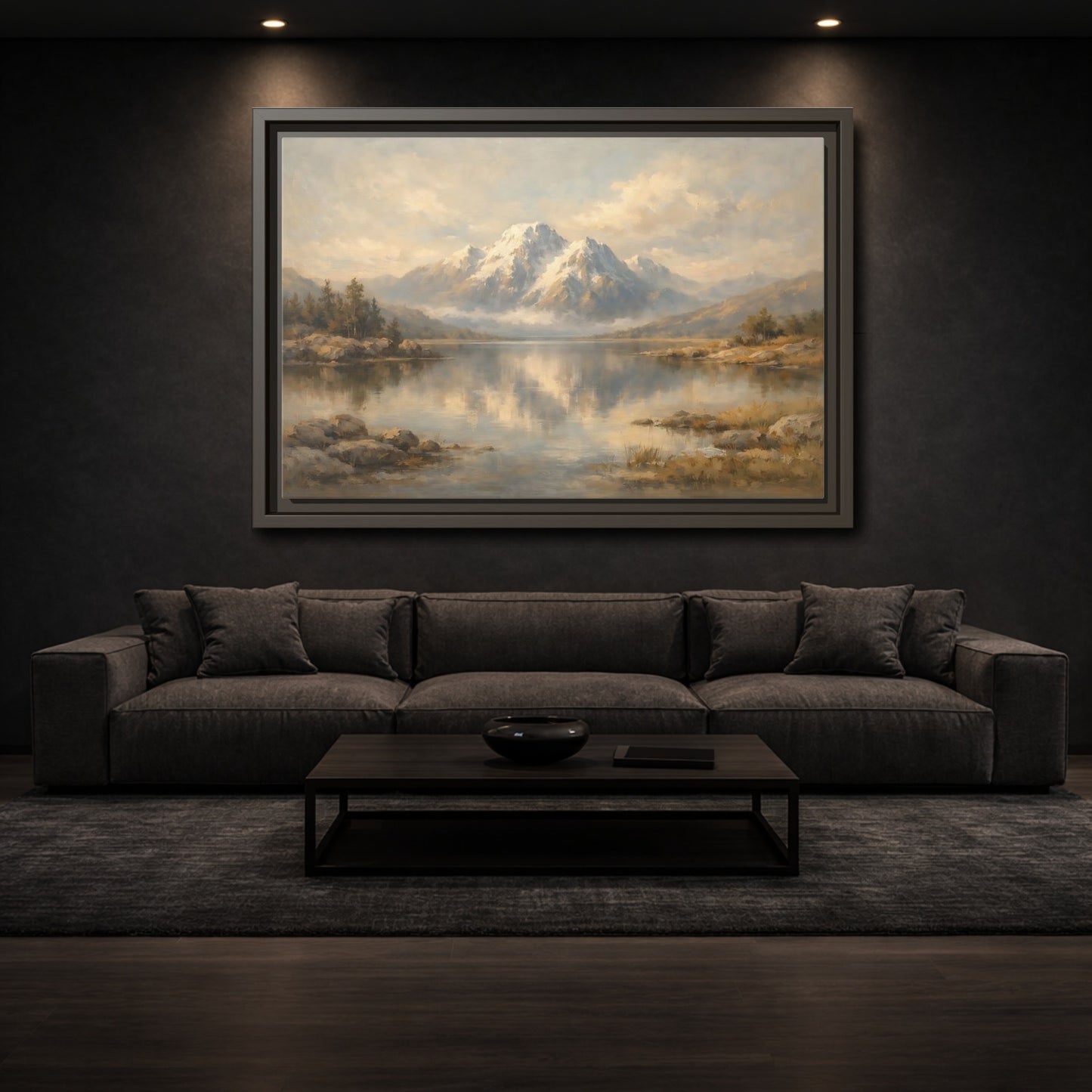 Mockup 2. Nature Mountain Lake Mountain Lake Painting shown as stretched canvas wall art