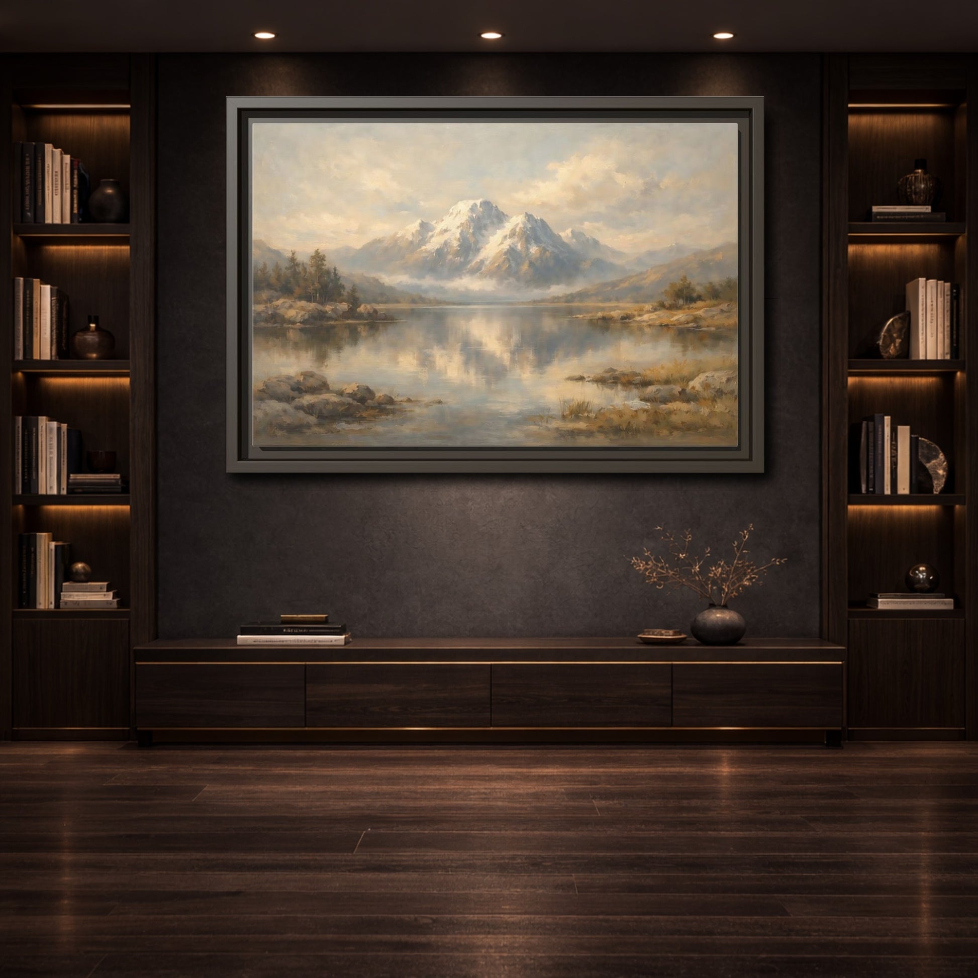 Mockup 3. Nature Mountain Lake Mountain Lake Painting shown as stretched canvas wall art