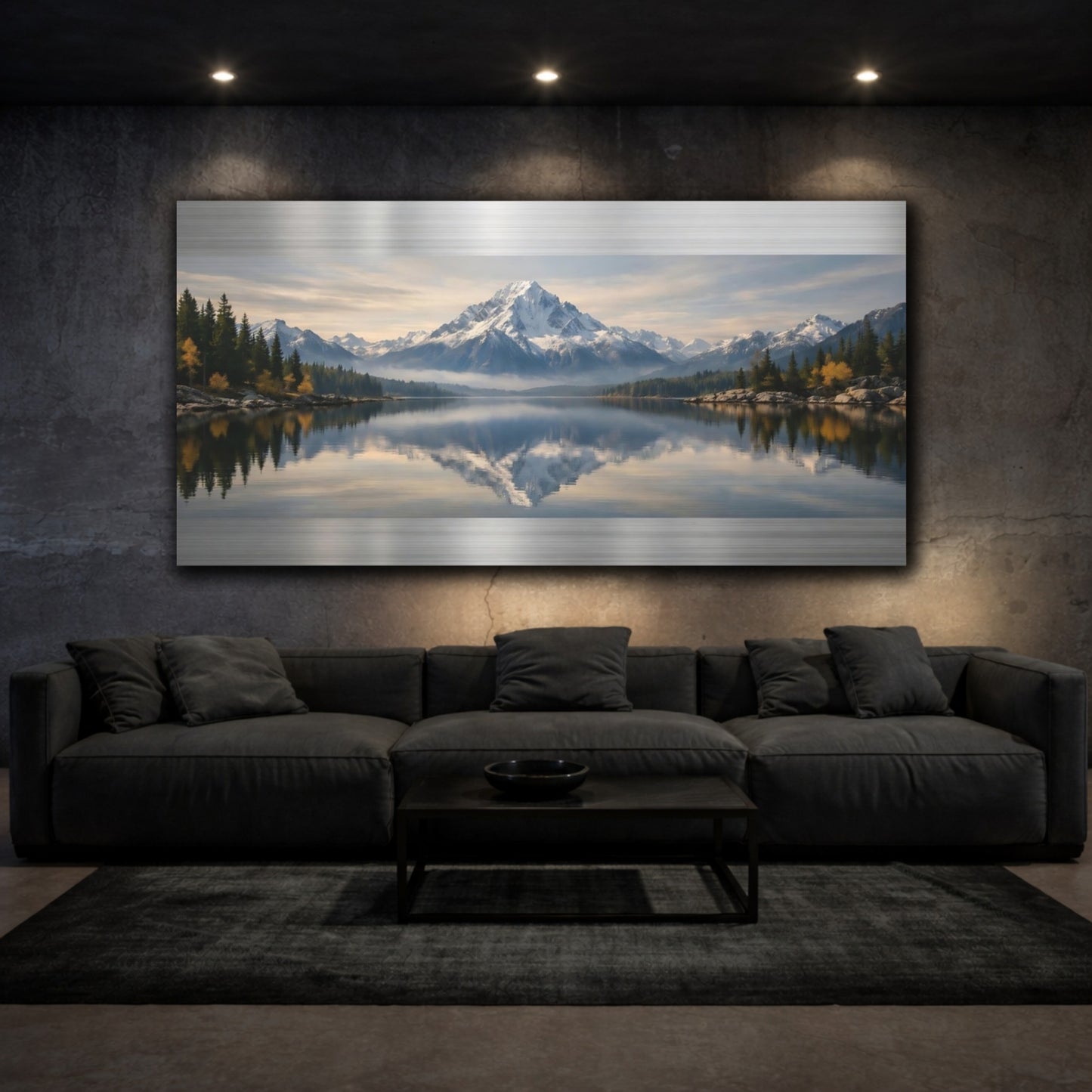 Mockup 2. Nature Mountain Lake Mountain Lake Reflection shown as stretched canvas wall art