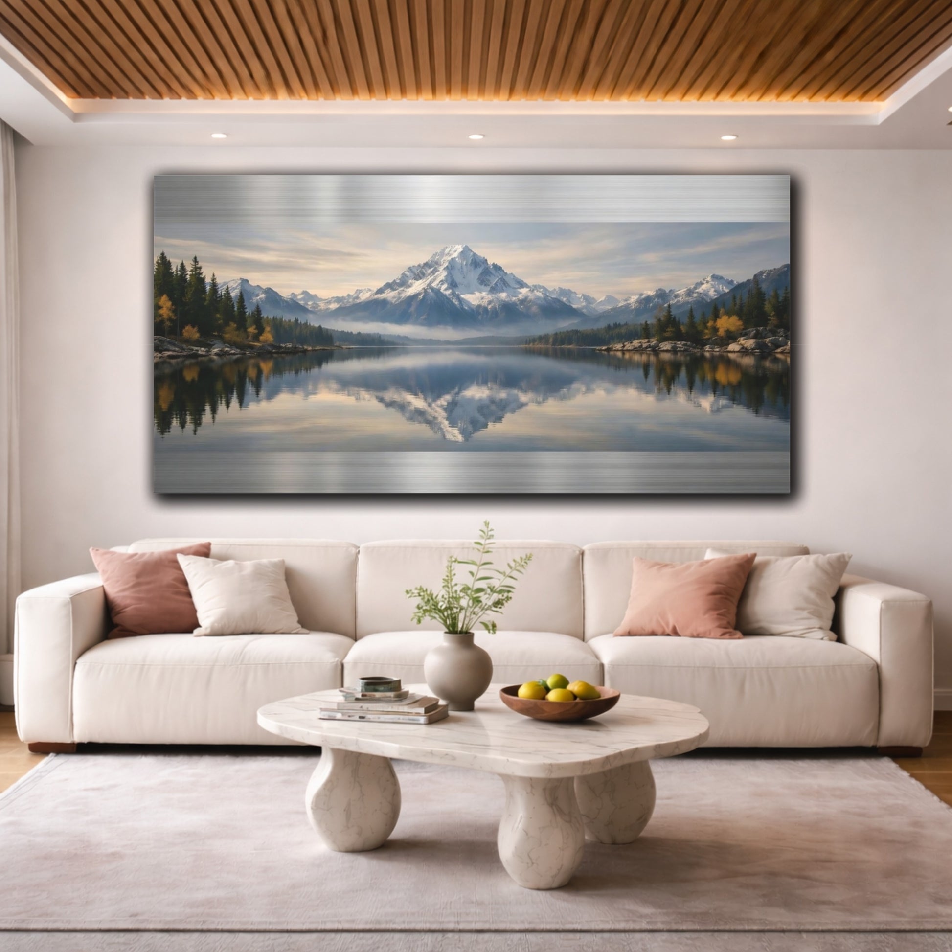Mockup 3. Nature Mountain Lake Mountain Lake Reflection shown as stretched canvas wall art