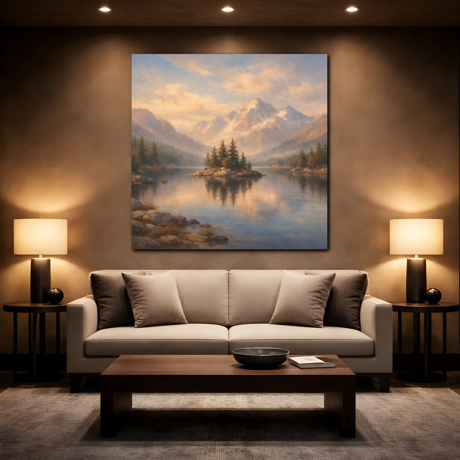 Mockup 2. Nature Mountain Lake Mountain Lake shown as stretched canvas wall art