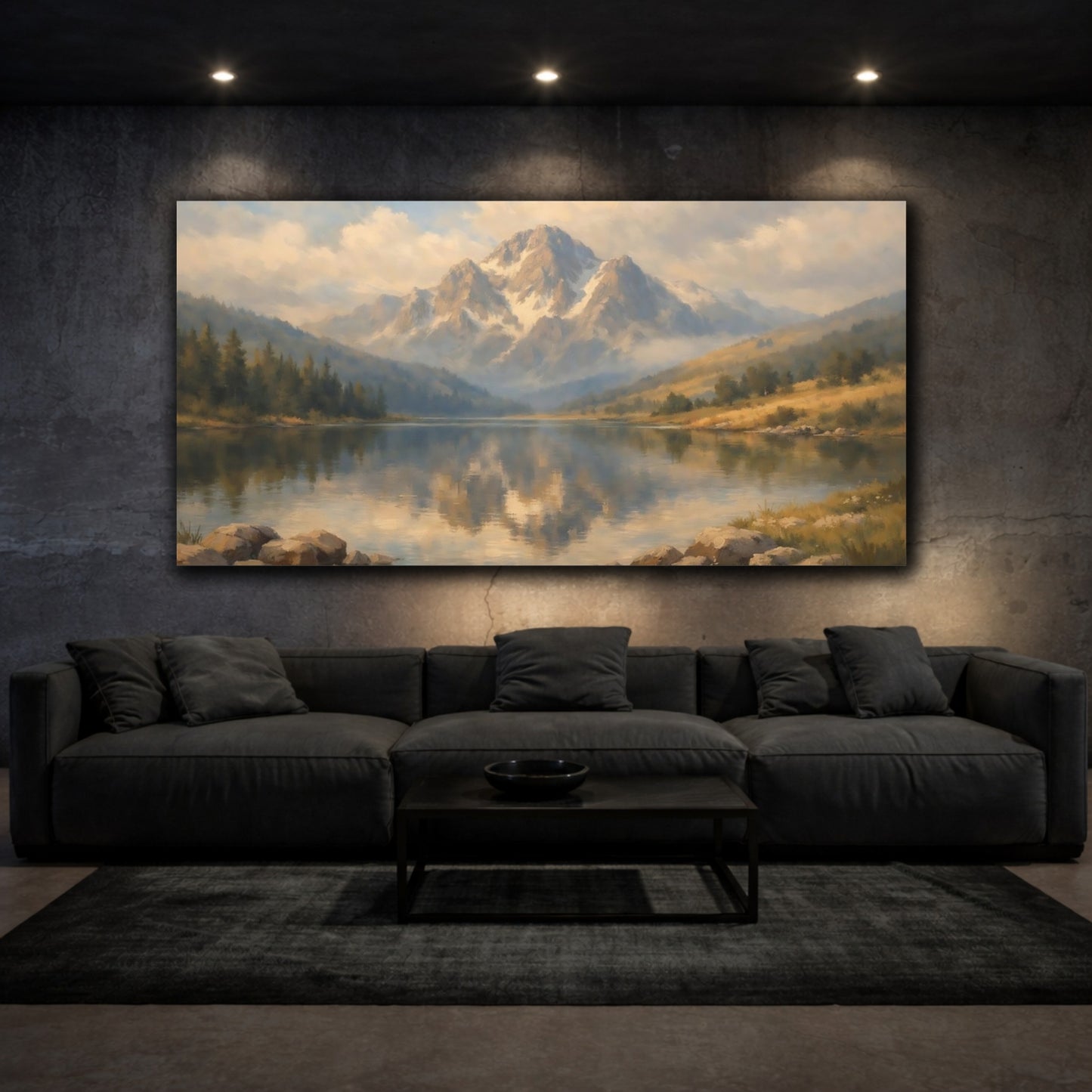 Mockup 2. Nature Mountain Lake Mountain Lake shown as stretched canvas wall art