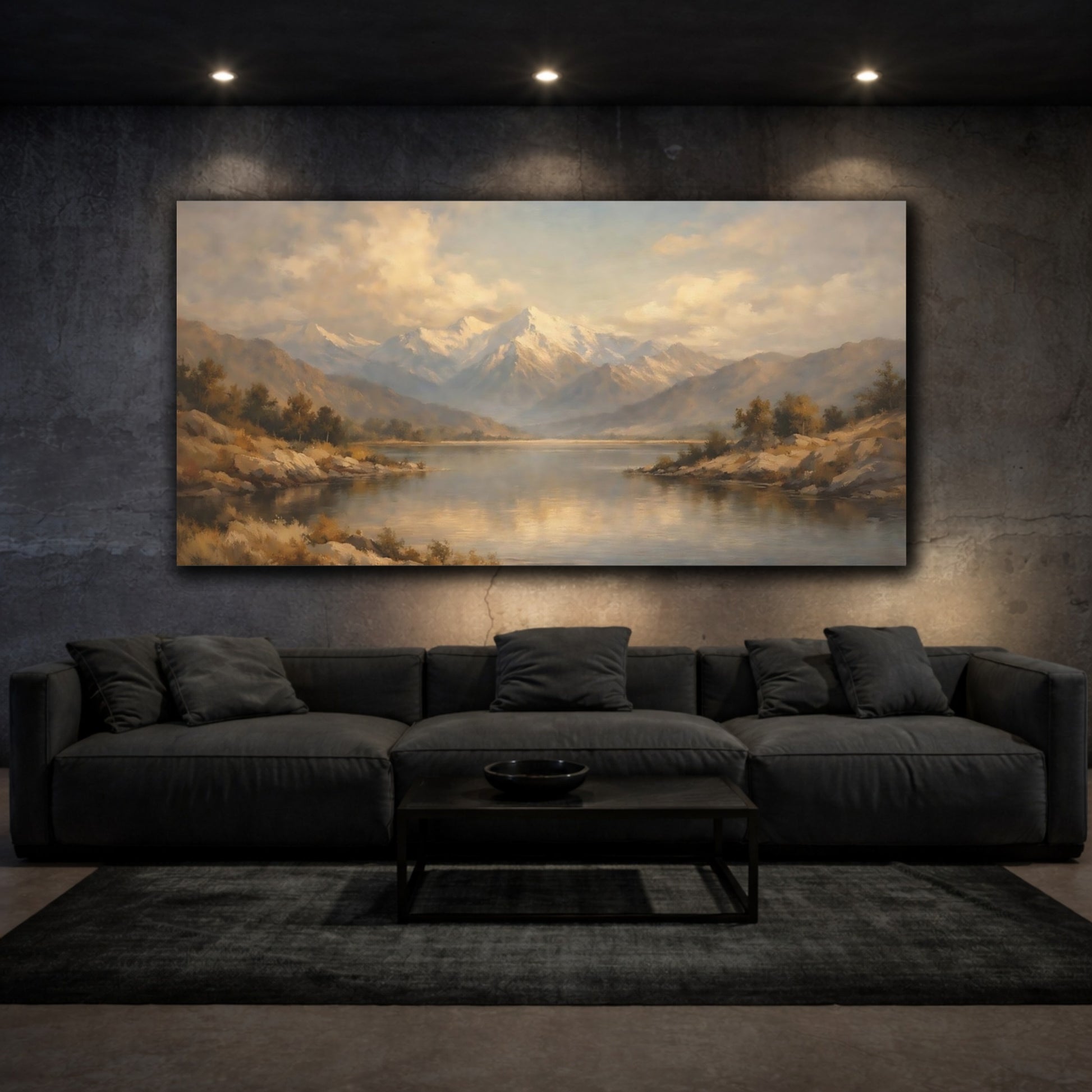 Mockup 2. Nature Mountain Lake Mountain Lake shown as stretched canvas wall art