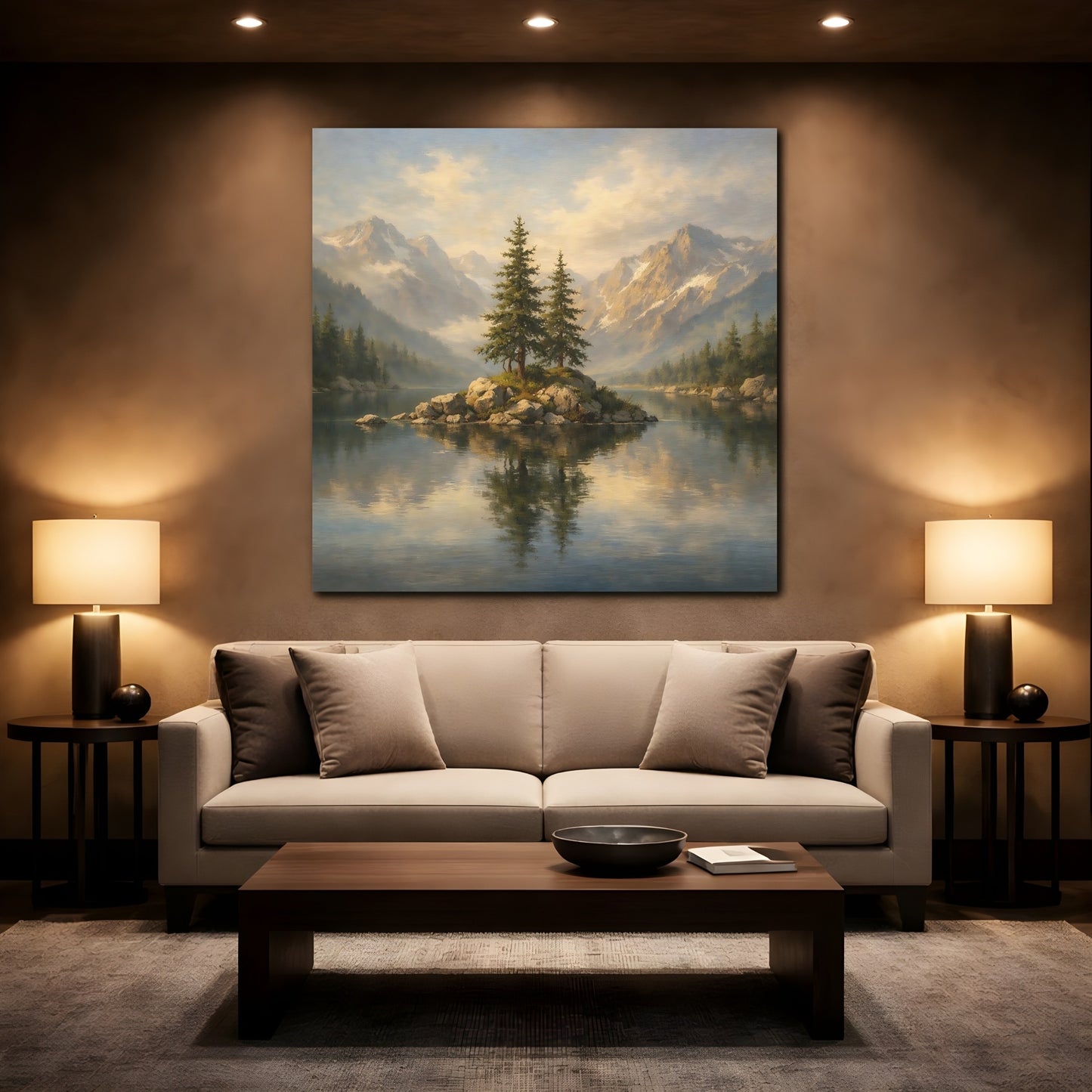 Mockup 2. Nature Mountain Lake Mountain Lake shown as stretched canvas wall art