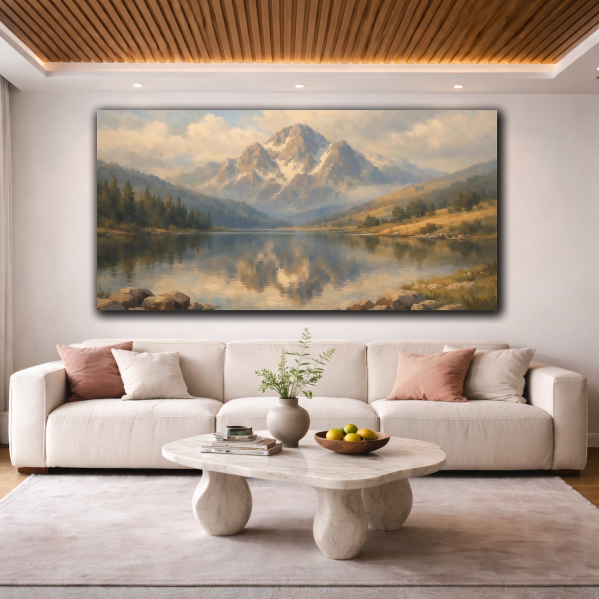 Mockup 3. Nature Mountain Lake Mountain Lake shown as stretched canvas wall art