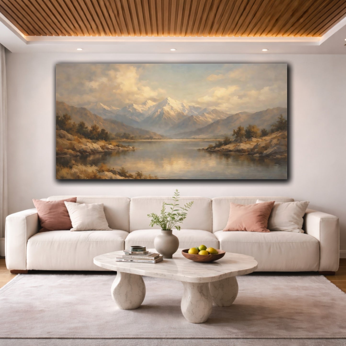 Mockup 3. Nature Mountain Lake Mountain Lake shown as stretched canvas wall art