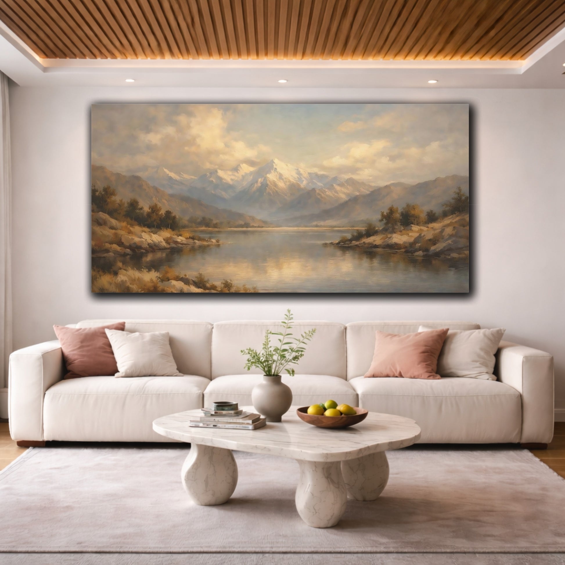 Mockup 3. Nature Mountain Lake Mountain Lake shown as stretched canvas wall art
