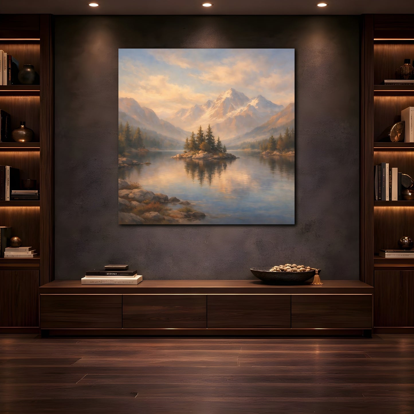 Mockup 4. Nature Mountain Lake Mountain Lake shown as stretched canvas wall art