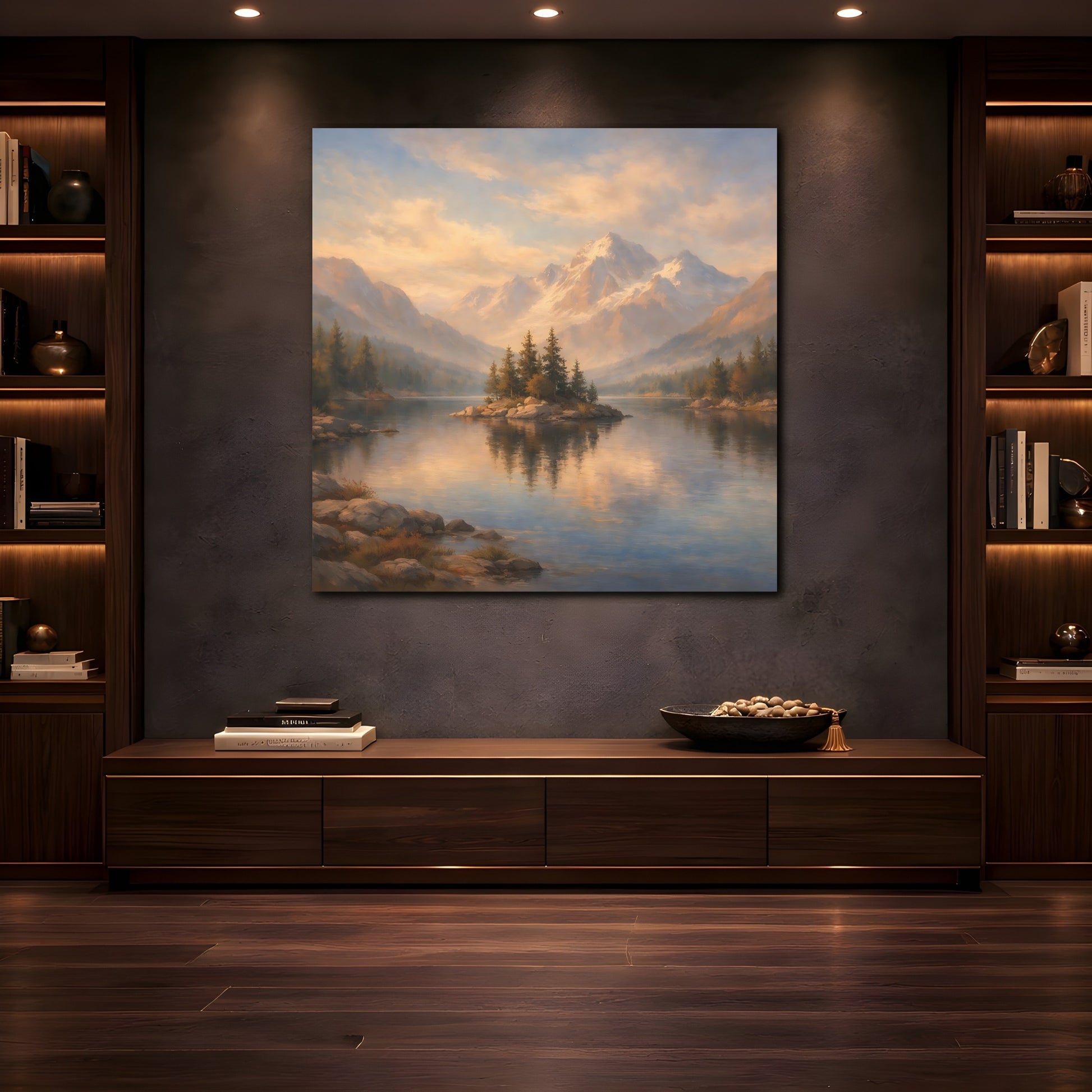 Mockup 4. Nature Mountain Lake Mountain Lake shown as stretched canvas wall art