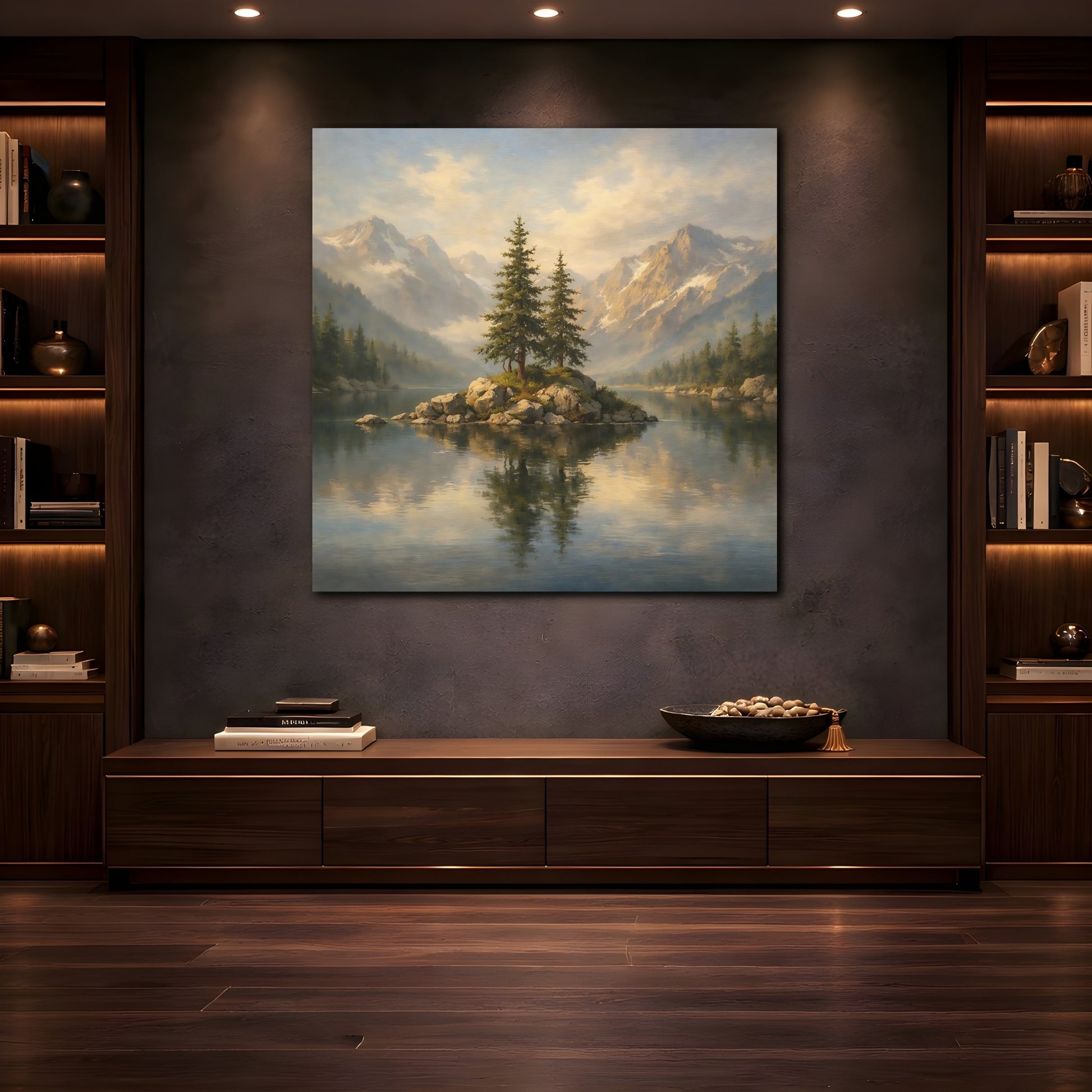 Mockup 4. Nature Mountain Lake Mountain Lake shown as stretched canvas wall art
