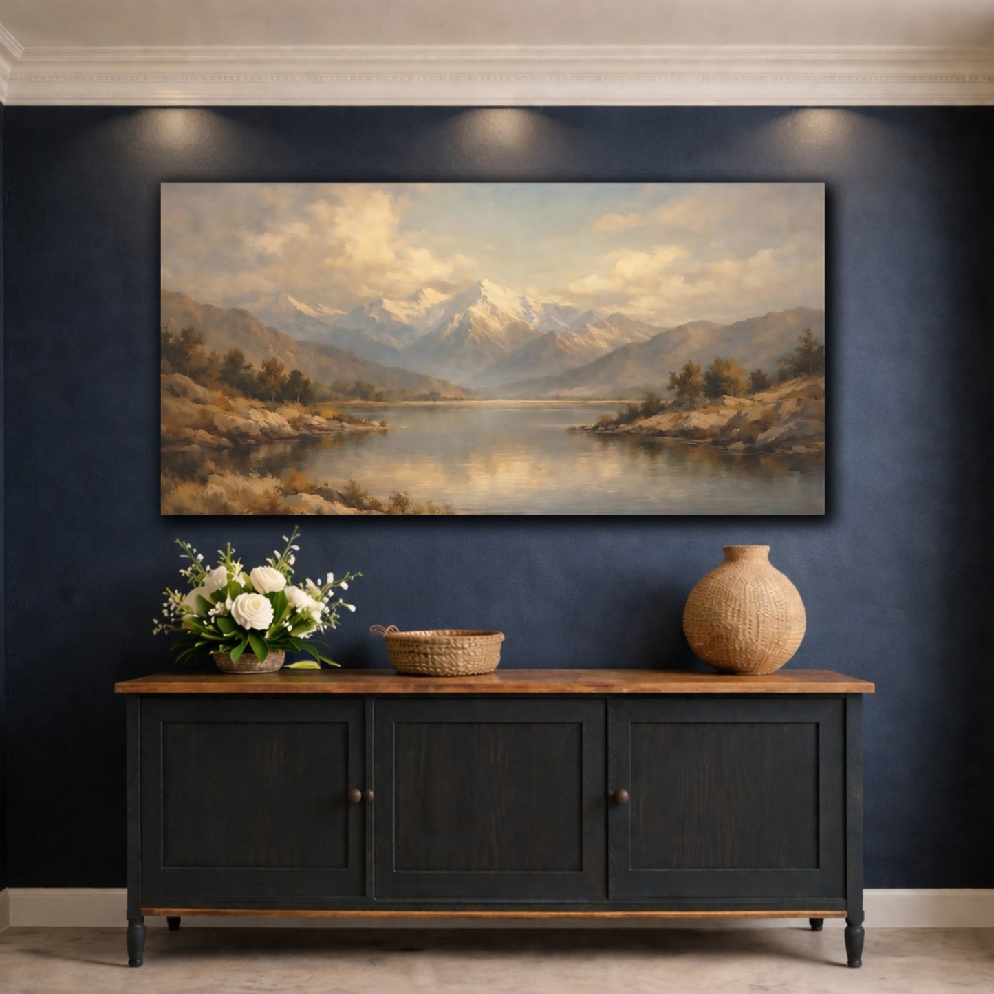 Mockup 4. Nature Mountain Lake Mountain Lake shown as stretched canvas wall art