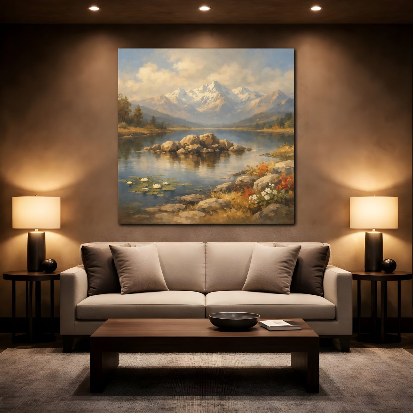 Mockup 2. Nature Mountain Lake Mountain Lake Scenic shown as stretched canvas wall art