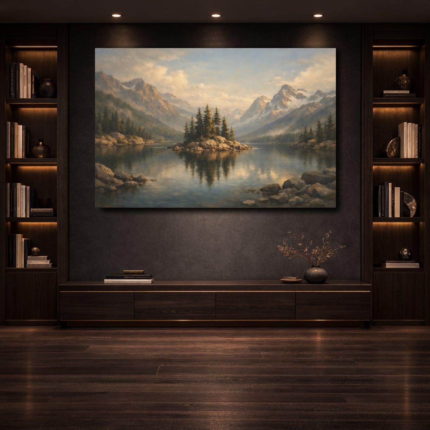 Mockup 3. Nature Mountain Lake Mountain Lake Scenic shown as stretched canvas wall art