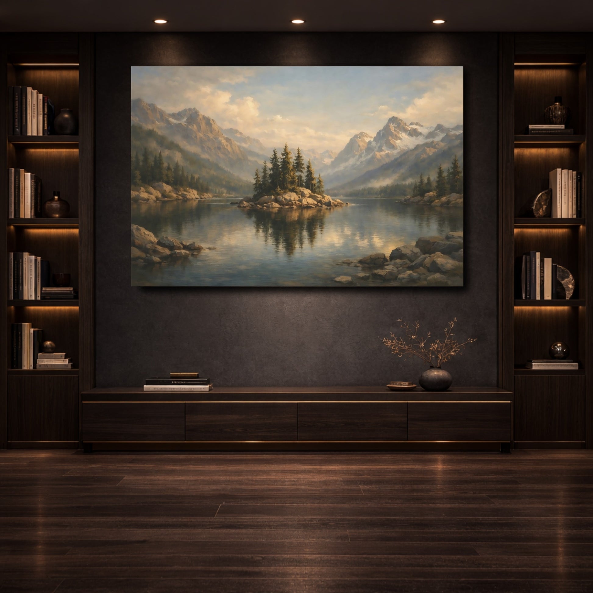 Mockup 3. Nature Mountain Lake Mountain Lake Scenic shown as stretched canvas wall art
