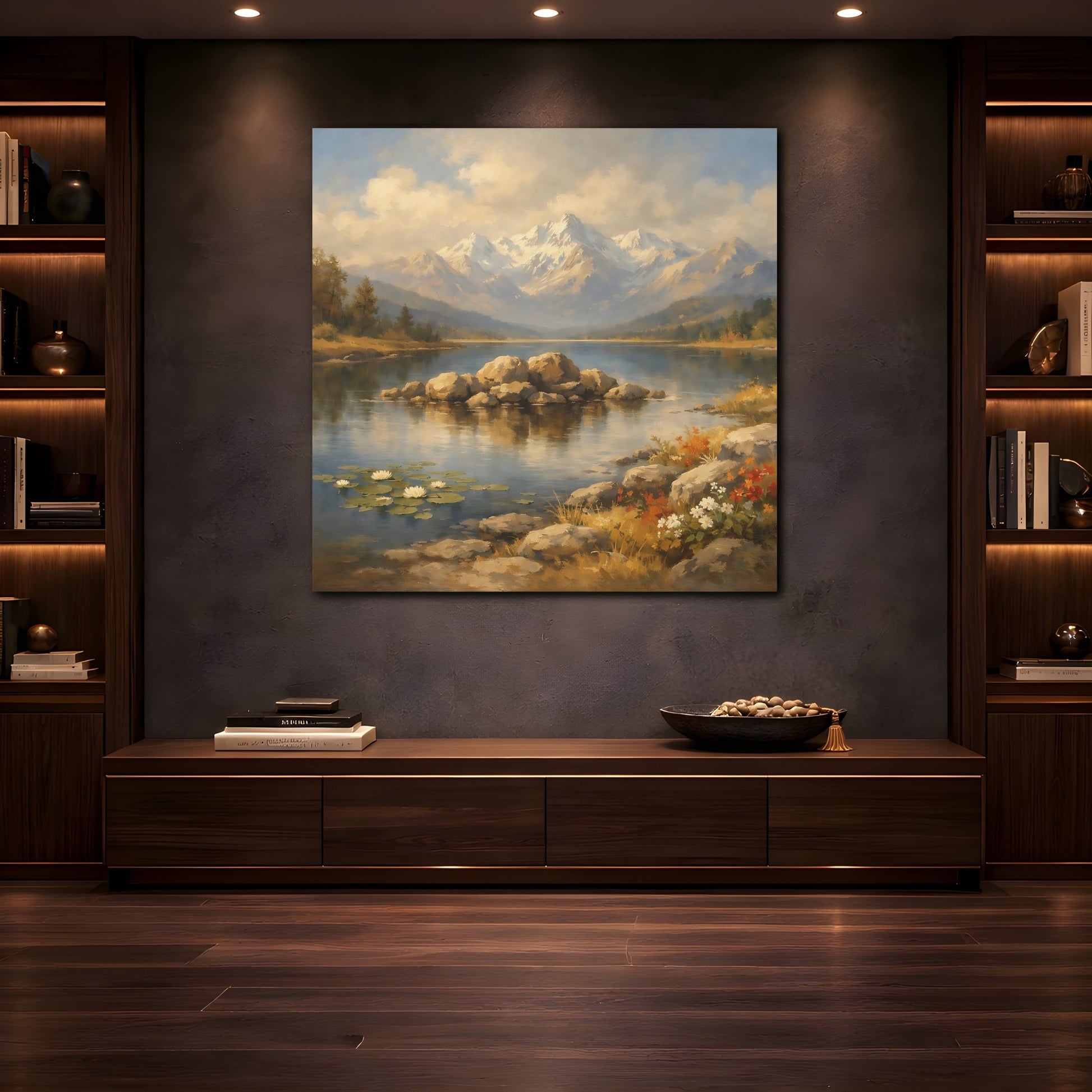 Mockup 4. Nature Mountain Lake Mountain Lake Scenic shown as stretched canvas wall art