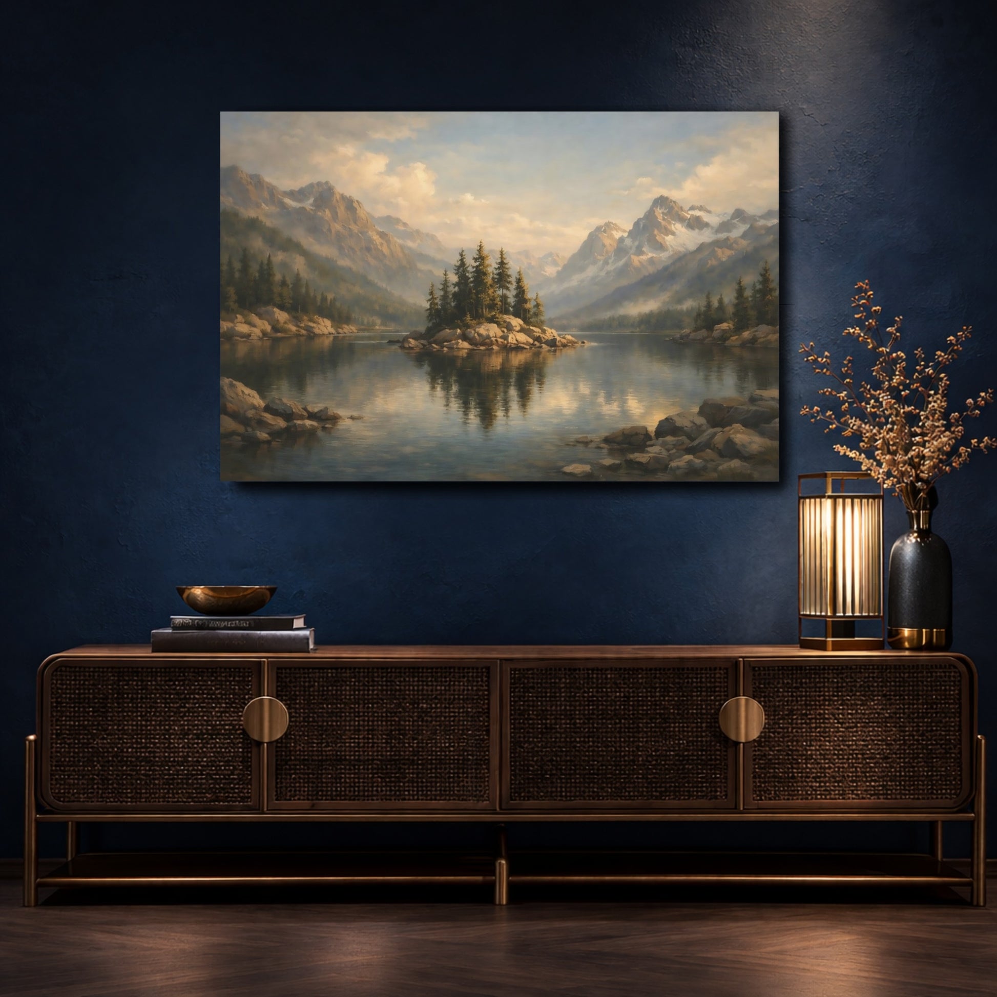 Mockup 4. Nature Mountain Lake Mountain Lake Scenic shown as stretched canvas wall art
