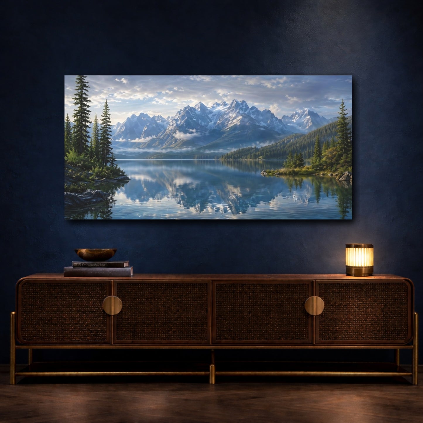 Mockup 4. Nature Mountain Lake Mountain Lake Scenic shown as stretched canvas wall art