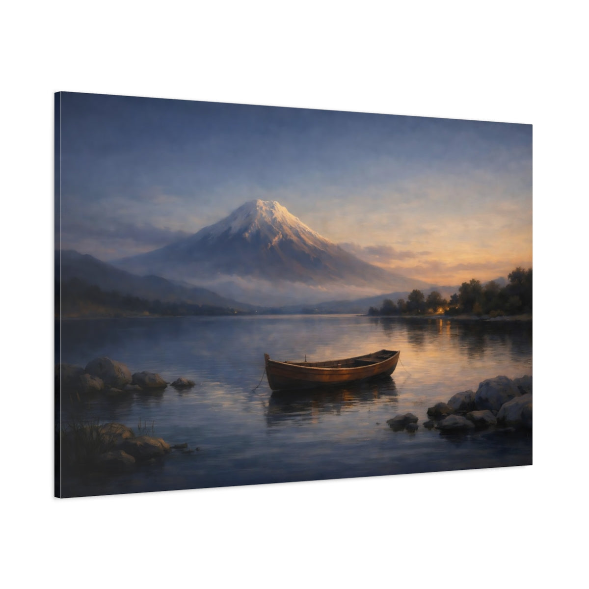 Main Mockup. Nature Mountain Lake Mountain Lake Sunset shown as stretched canvas wall art