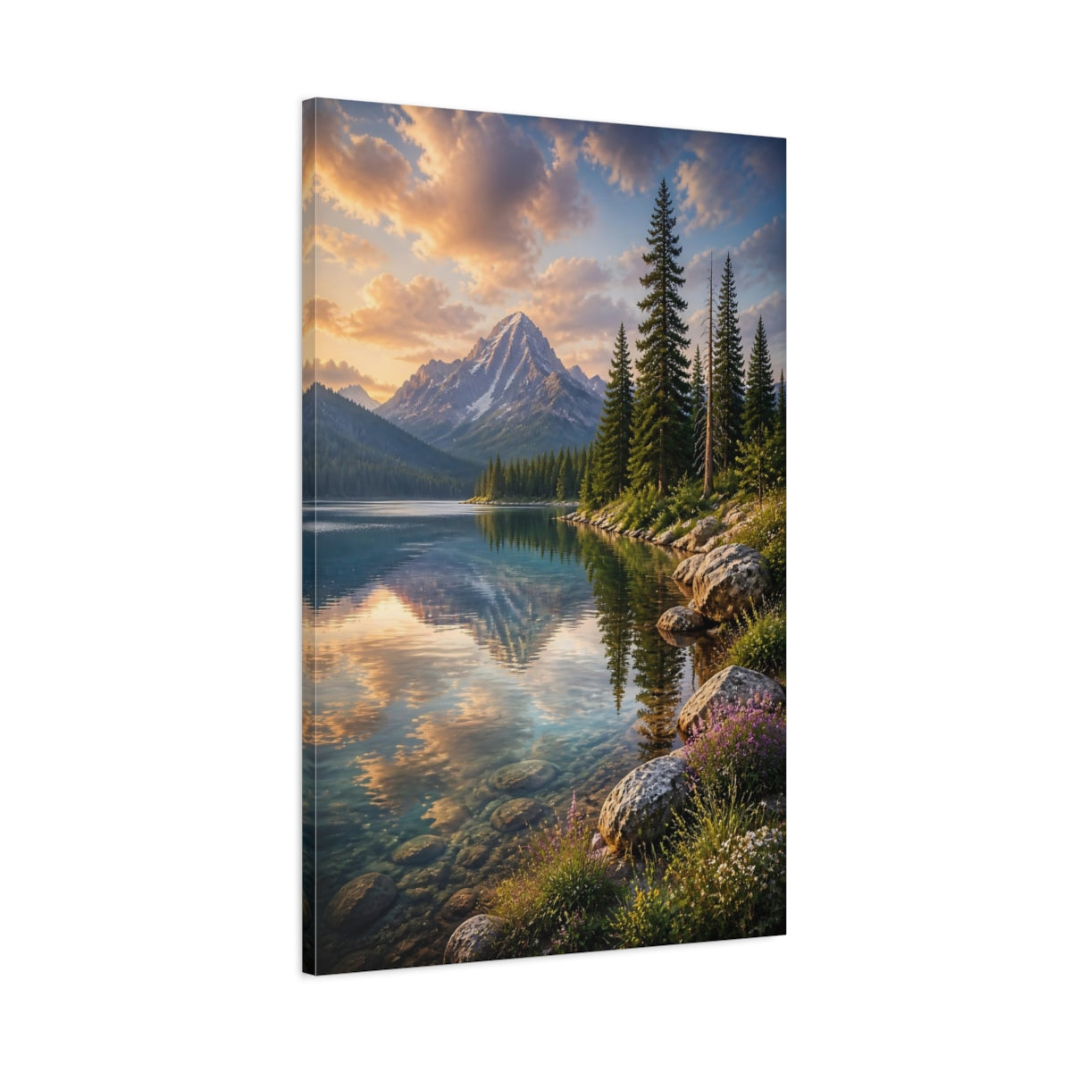 Main Mockup. Nature Mountain Lake Mountain Lake Sunset shown as stretched canvas wall art
