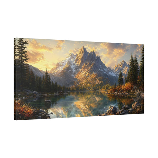 Main Mockup. Nature Mountain Lake Mountain Lake Sunset shown as stretched canvas wall art