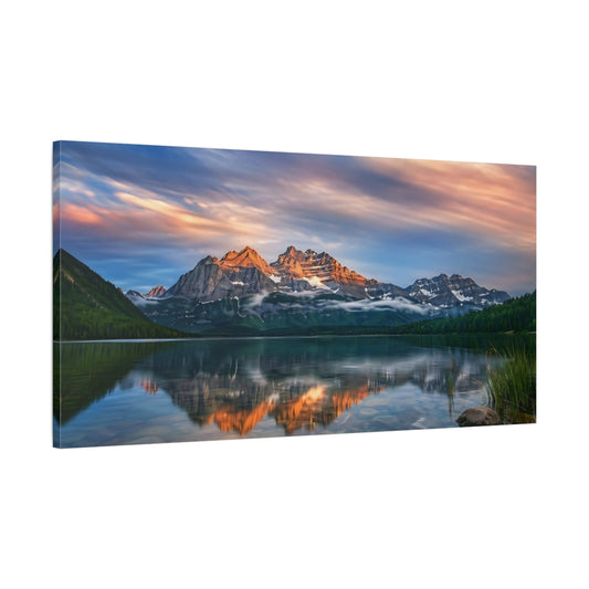 Main Mockup. Nature Mountain Lake Mountain Lake Sunset shown as stretched canvas wall art