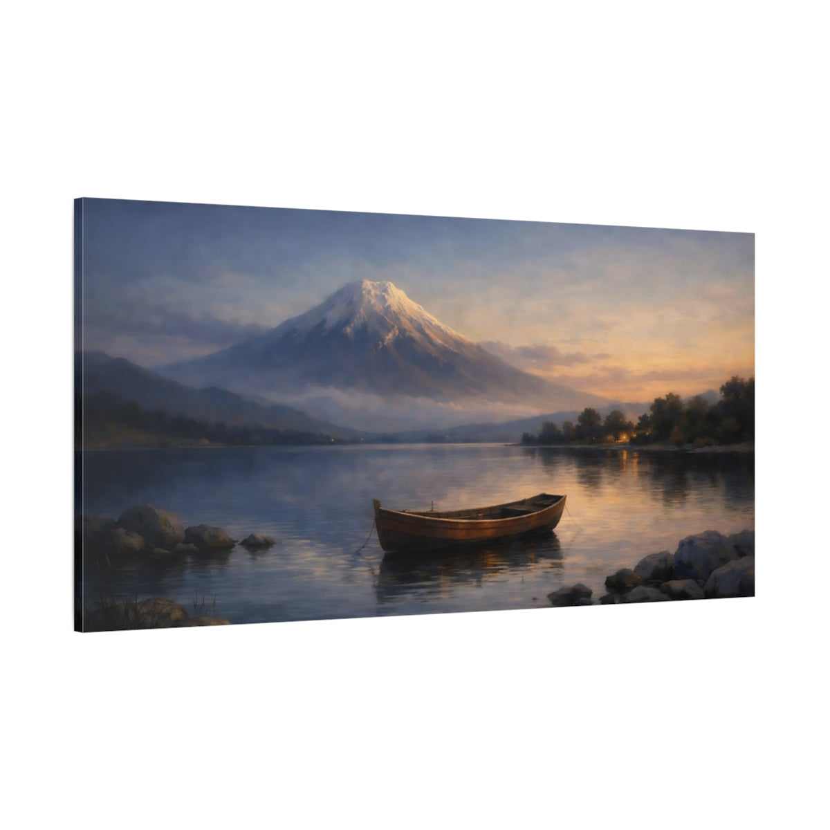 Main Mockup. Nature Mountain Lake Mountain Lake Sunset shown as stretched canvas wall art