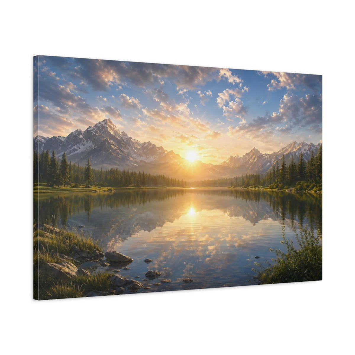Main Mockup. Nature Mountain Lake Mountain Lake Sunset shown as stretched canvas wall art