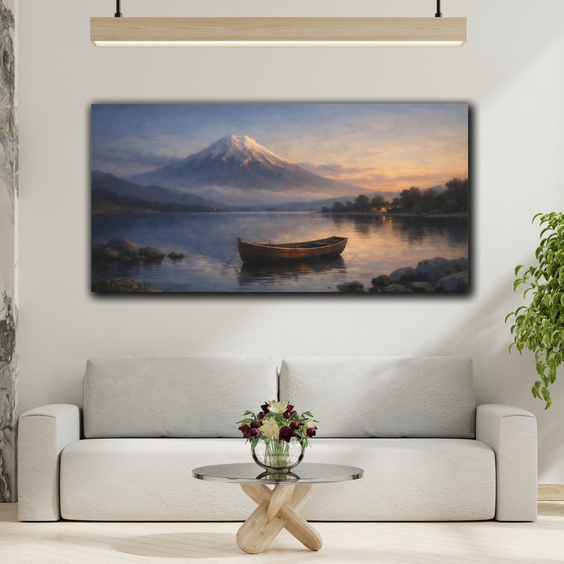 Mockup 3. Nature Mountain Lake Mountain Lake Sunset shown as stretched canvas wall art
