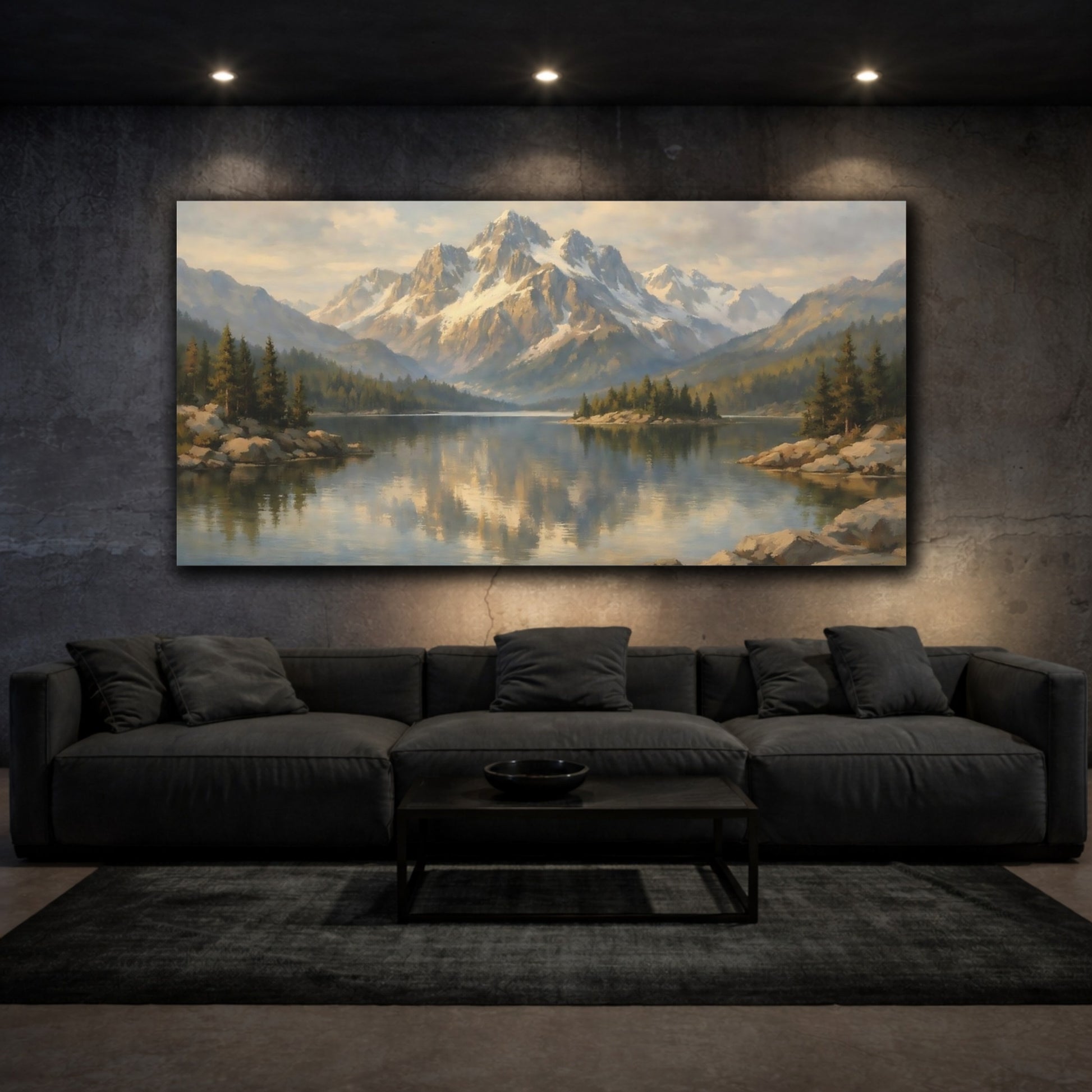 Mockup 2. Nature Mountain Lake Mountain Lake Vista shown as stretched canvas wall art