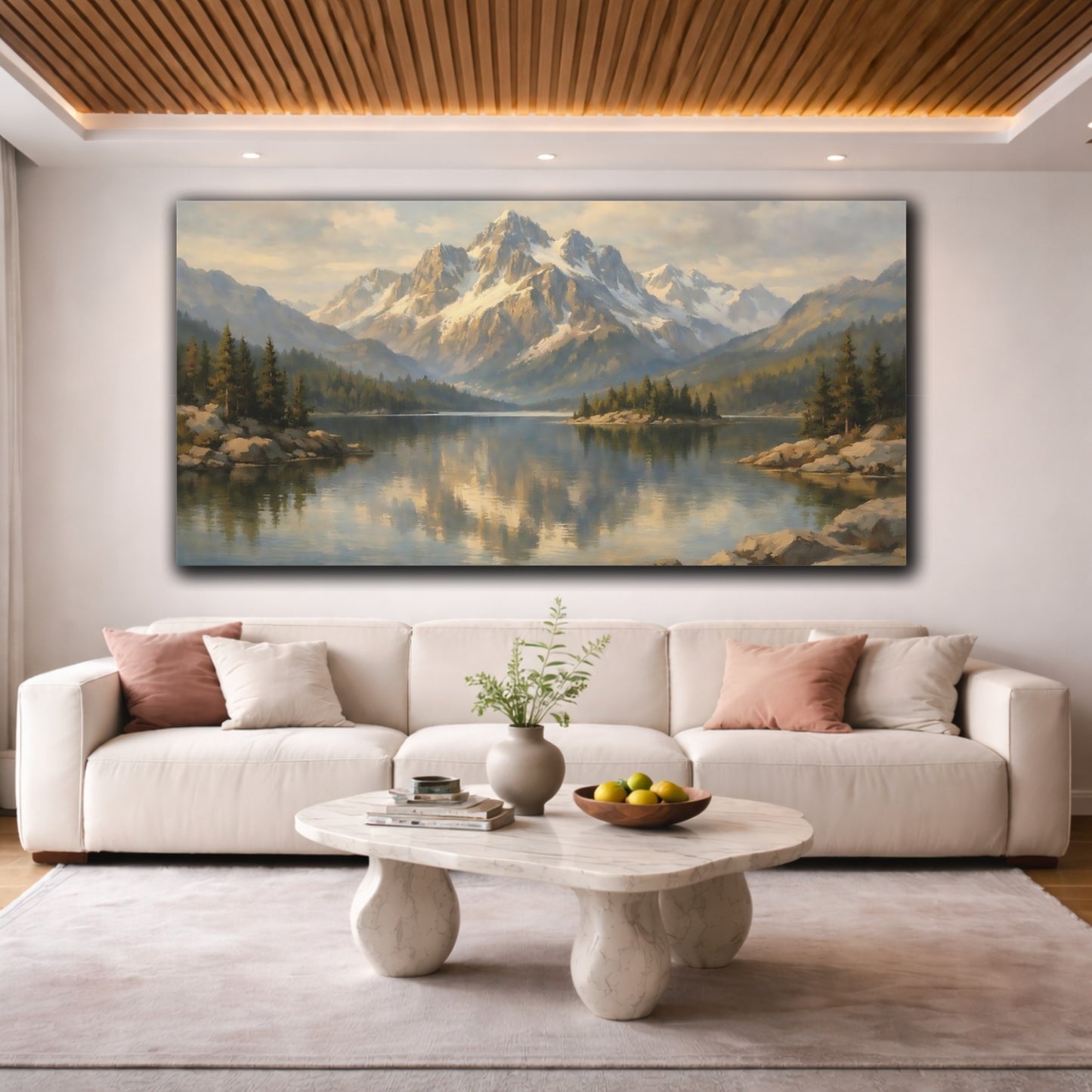 Mockup 3. Nature Mountain Lake Mountain Lake Vista shown as stretched canvas wall art