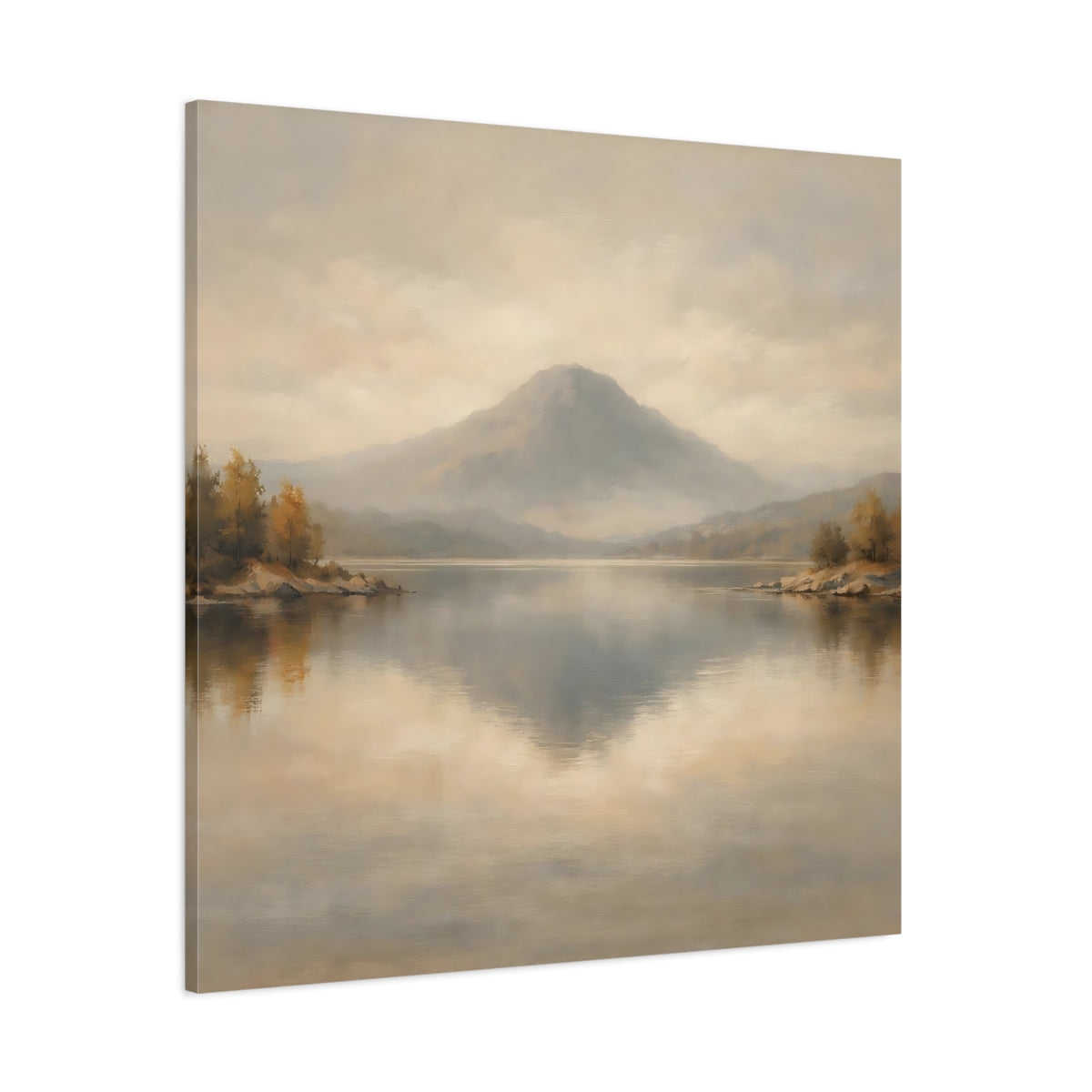 Main Mockup. Nature Mountain Lake Muted Landscape shown as stretched canvas wall art