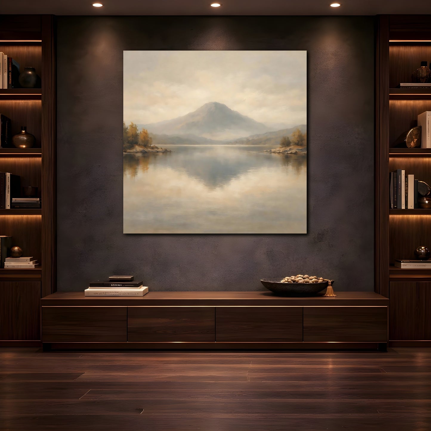 Mockup 4. Nature Mountain Lake Muted Landscape shown as stretched canvas wall art