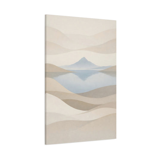 Main Mockup. Nature Mountain Lake Neutral Landscape shown as stretched canvas wall art