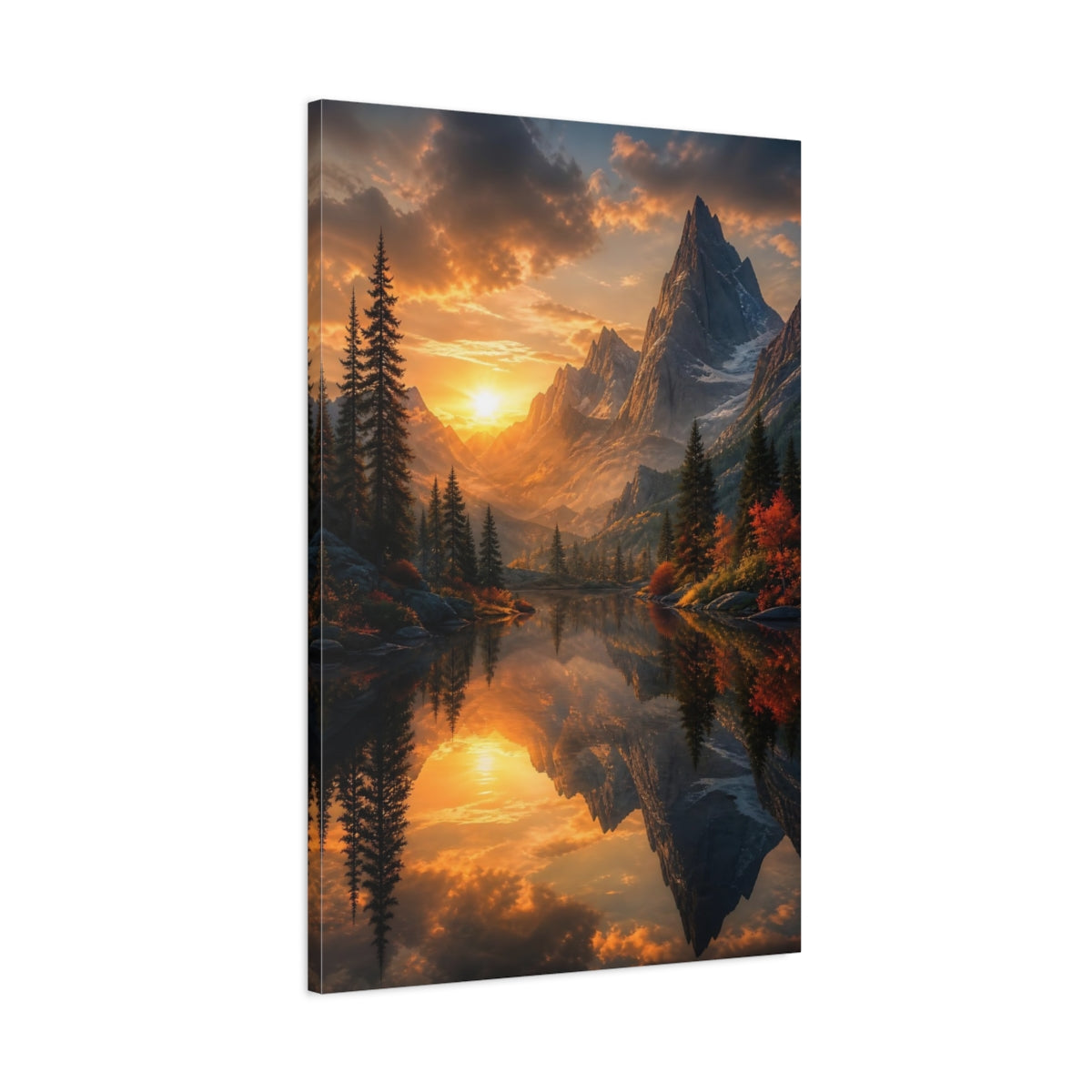 Main Mockup. Nature Mountain Lake Orange Mountain Lake shown as stretched canvas wall art