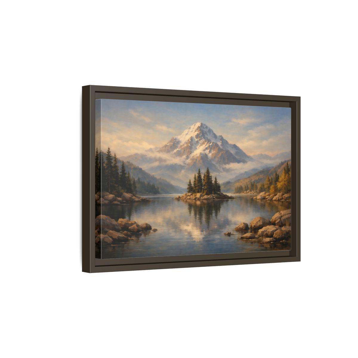 Side Mockup 5. Nature Mountain Lake Mountain Lake Painting shown as stretched canvas wall art
