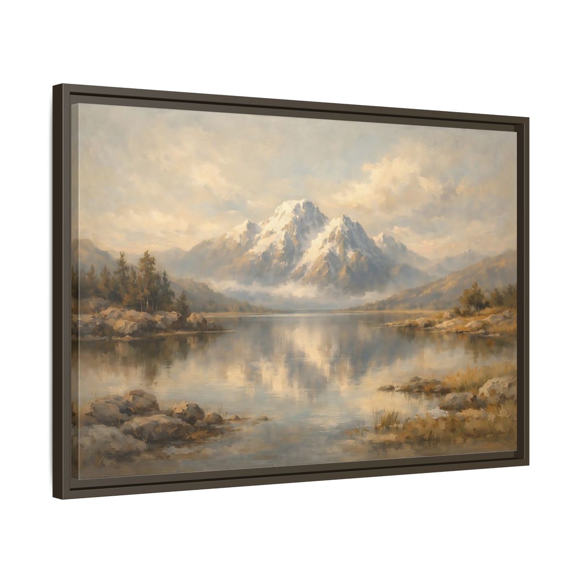 Side Mockup 11. Nature Mountain Lake Mountain Lake Painting shown as stretched canvas wall art