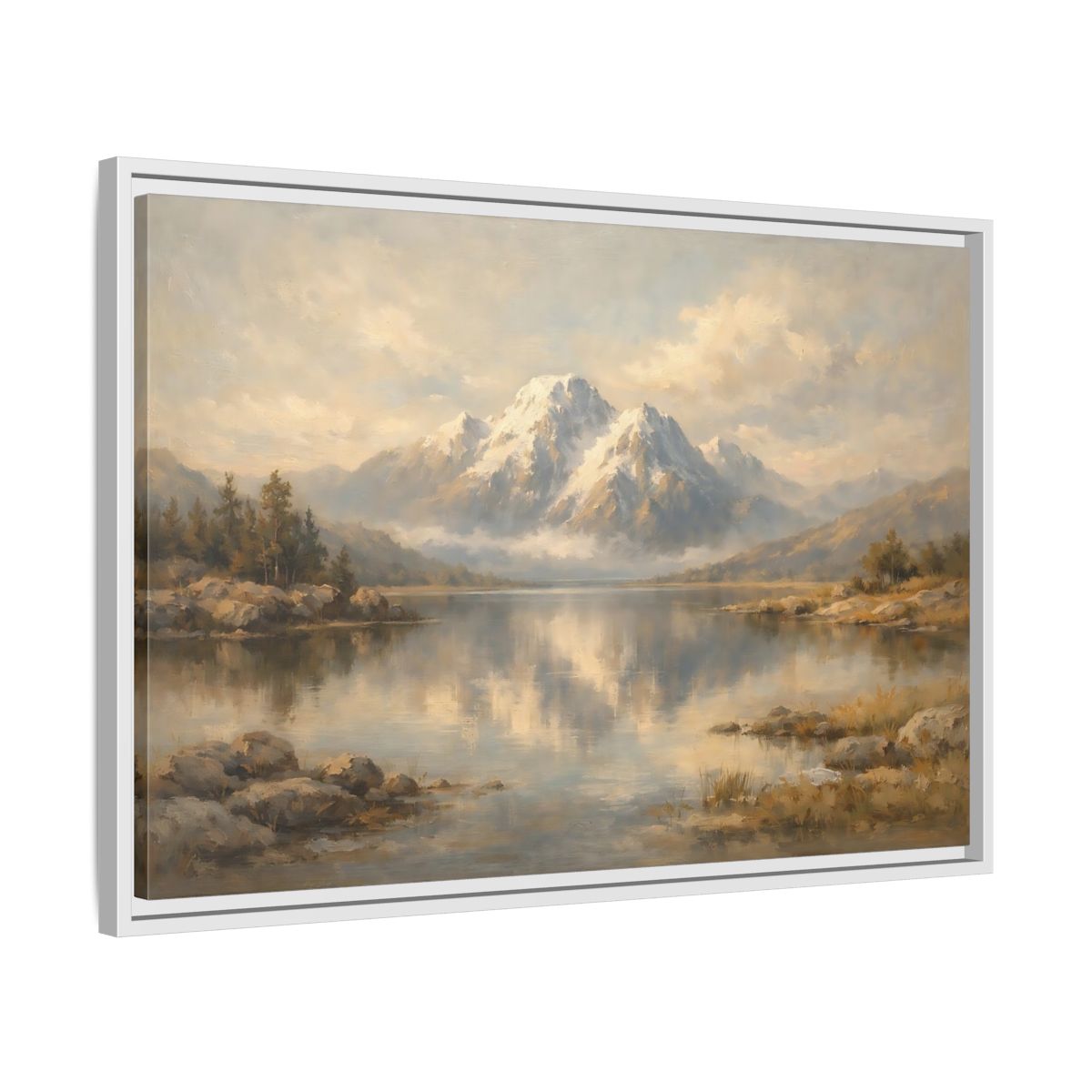Side Mockup 10. Nature Mountain Lake Mountain Lake Painting shown as stretched canvas wall art